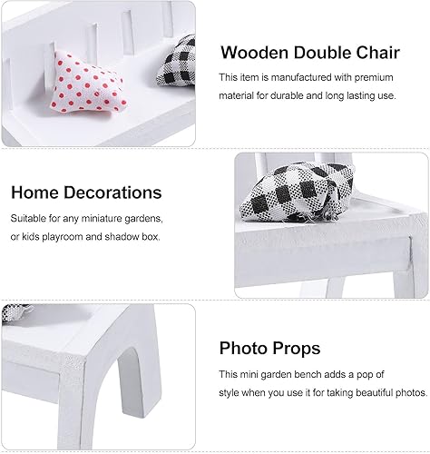 Miniatura 5 de Mini banco de jardín de casa de muñecas, silla reclinable de madera en miniatura con cojines, casa de muñecas, muebles para micro paisaje,