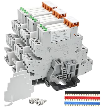 UL Listed Miniature Power Relay 24VDC 24VAC Coil Din Rail Relay 6Amp SPDT 1NO 1NC HF41F/24-ZS Electromagnetic PLC Signal Relay 10Pcs Screw Wiring White