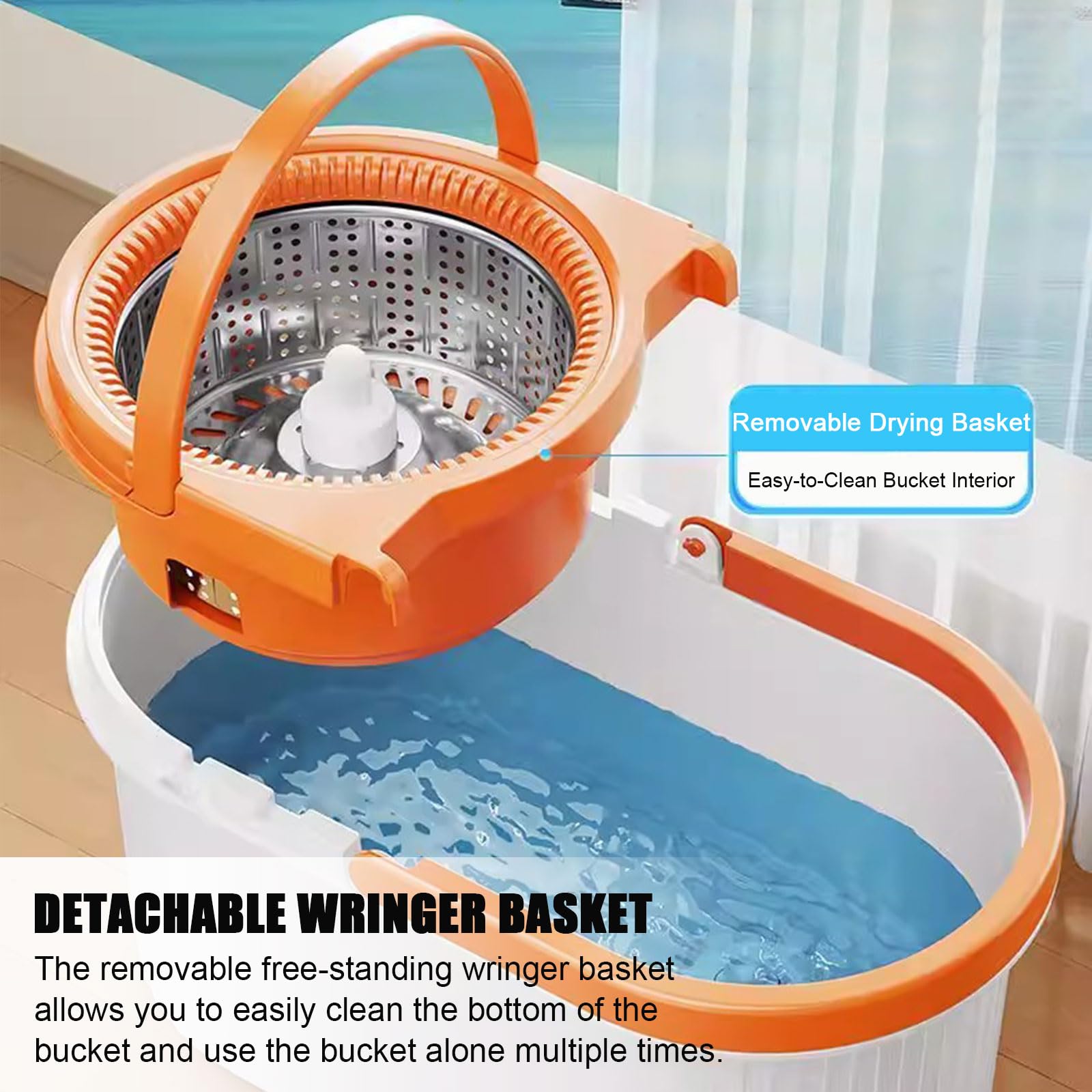 Juego de cubeta para fregona giratoria para el hogar - Trapeador Giratorio 360 y Cubo con Cesta giratoria con Protector contra Salpicaduras Desmontable,3 Mop Pads Refill