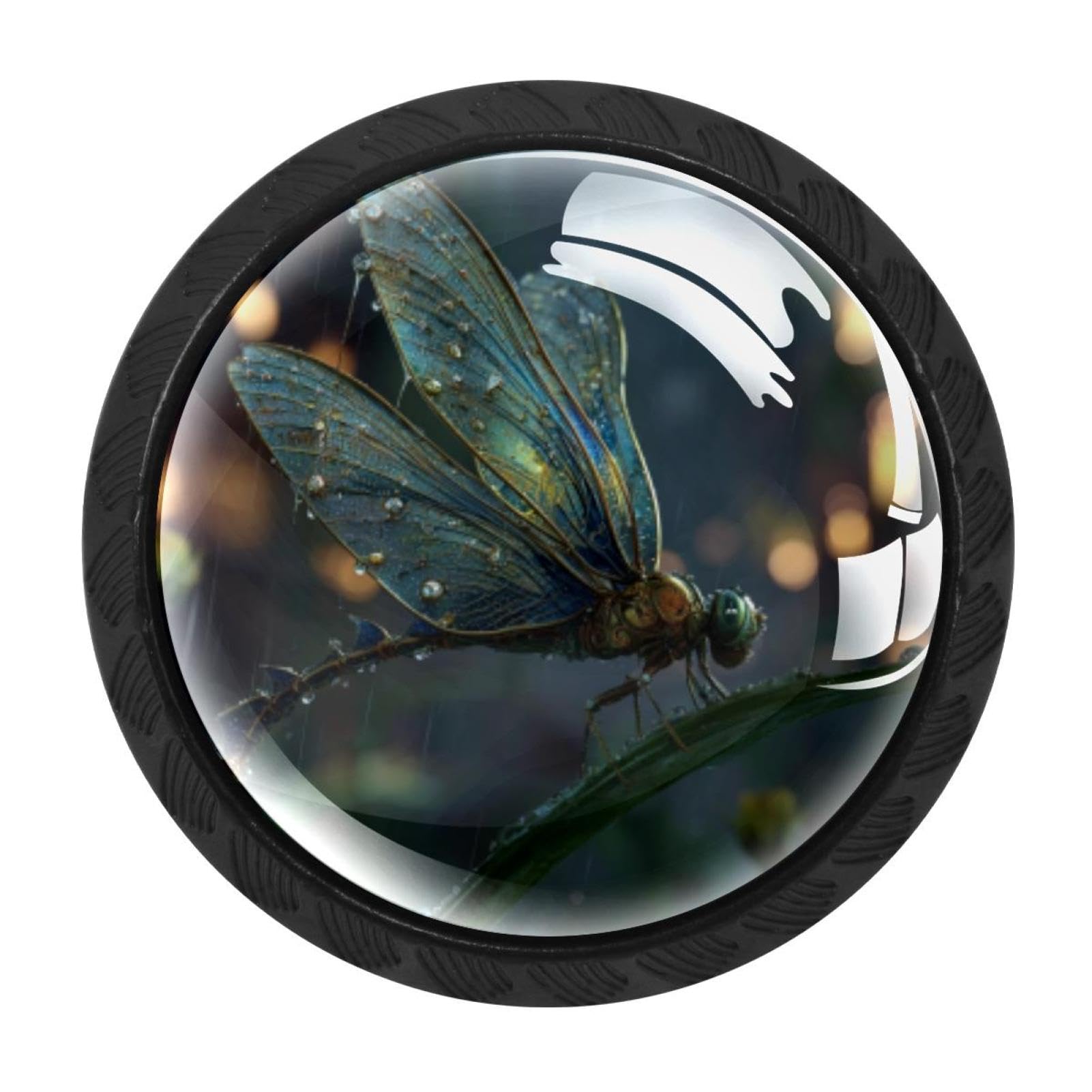 CHENZZZZ 4 pcs Fantasy Dragonfly Cabinet Knobs Crystal Drawer Pulls for Kitchen, Bathroom Cabinet, Dresser and Cupboard