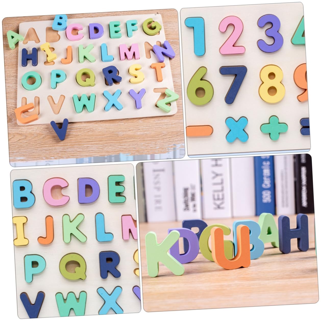 Blocchi Educativi in Legno 4 Pezzi, Puzzle Numerico per Ragazzo Ragazza | Gioco di Riconoscimento Lettere, Puzzle Grandi per Ragazzo Ragazza Anni, Decorazioni Scuola