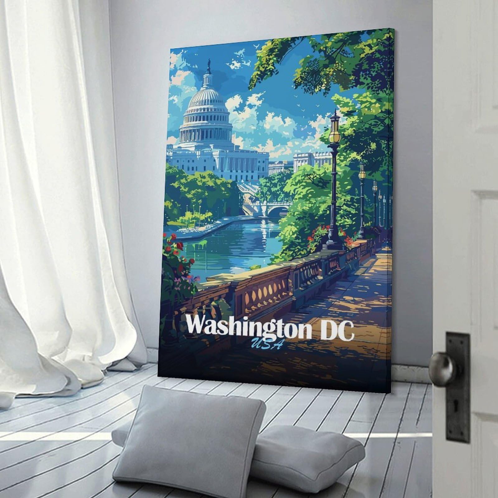 Junmoney Washington DC Cityscape Decorative Canvas Print, 24x36inch(60x90cm), for Hallway, Bedroom Or Modern Interiors, Gift Idea for Housewarming And Birthdays