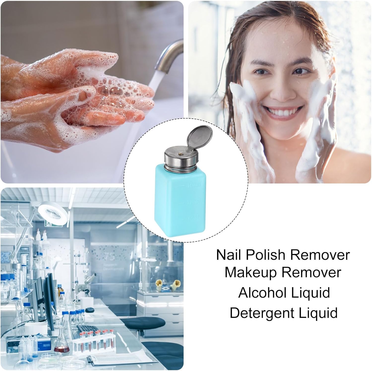 2pcs Solvent Alcohol Dispensers 180ml(6oz) Push Down Liquid Dispenser Pump Bottle with Sealing Stainless Steel Lid for Acetone Cleanser Polish Remover, Blue