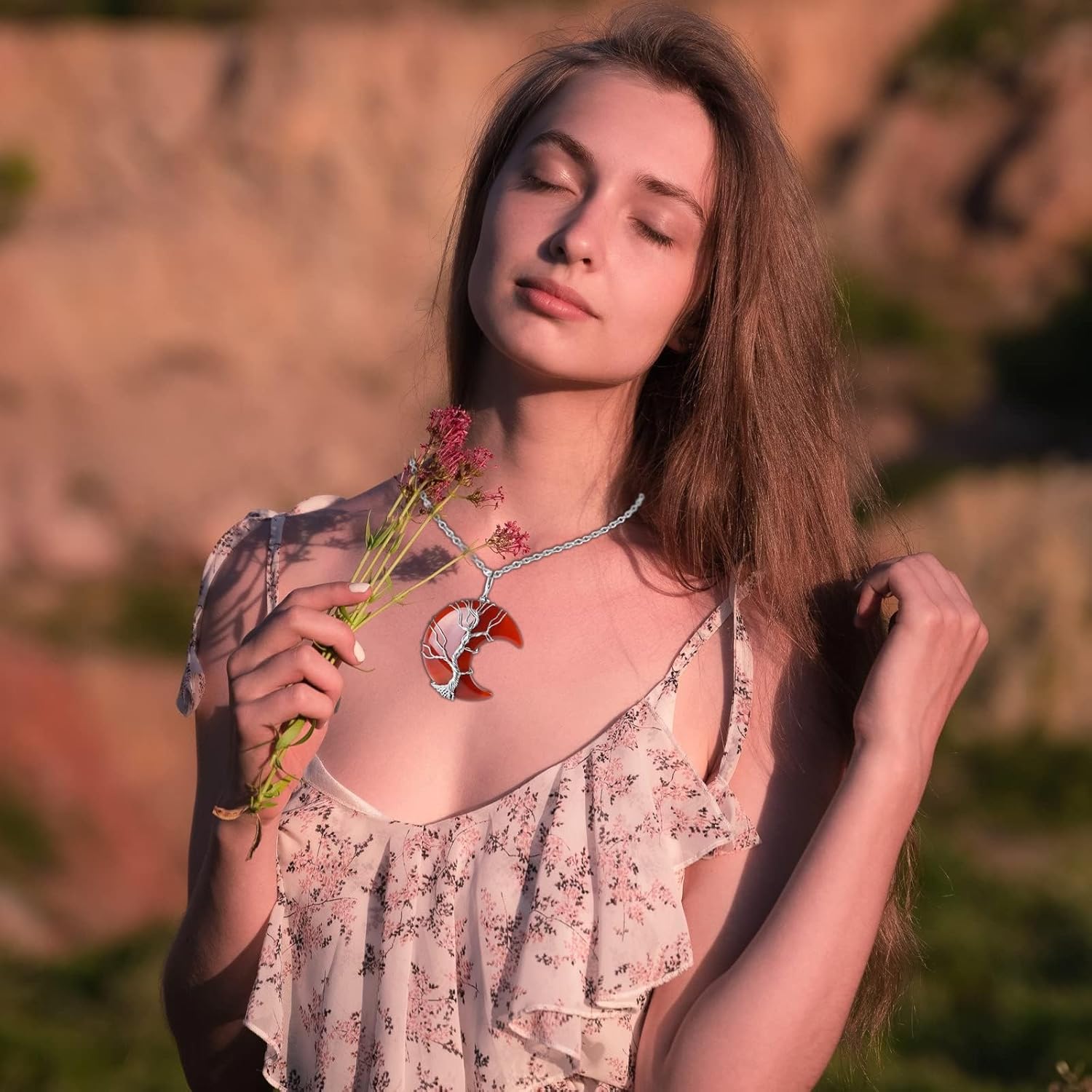 XIANNVXI Necklaces for Women Crescent Moon Pendant Necklace Tree of Life Wire Wrapped Crystal Necklaces Natural Gemstone Quartz Jewelry for Women - Image 8