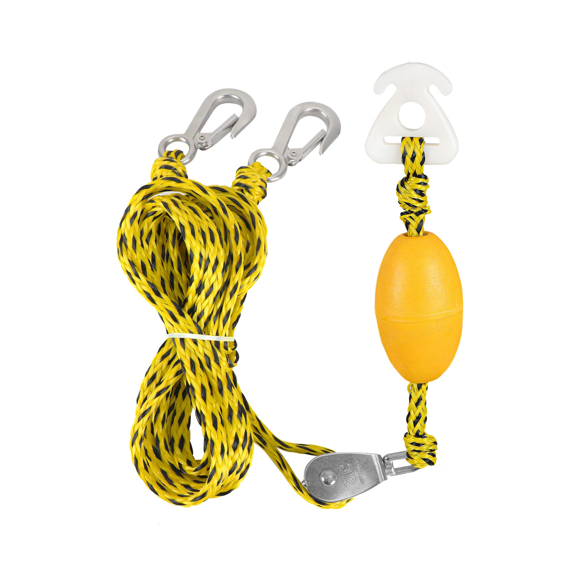 JranterBoat Tow Harness for Tubing, 12 ft Self Centering Y Ski Rope Harness with Heavy Duty Stainless Steel Pully and Clips for Outboard Motor