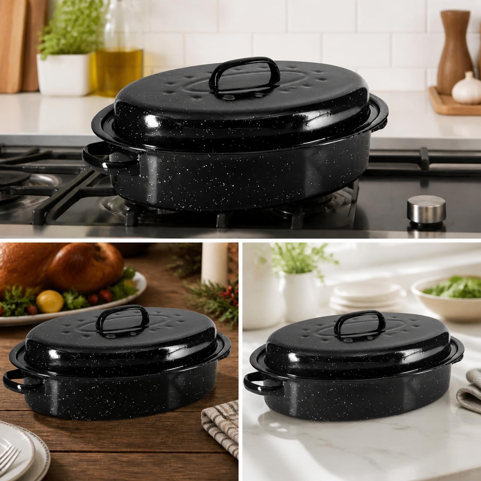 Horno Holandés Hierro Fundido Esmaltado Olla Hierro Fundido con Tapa Multifuncional Esmalte con Tapa Ajustada para s, Tostador
