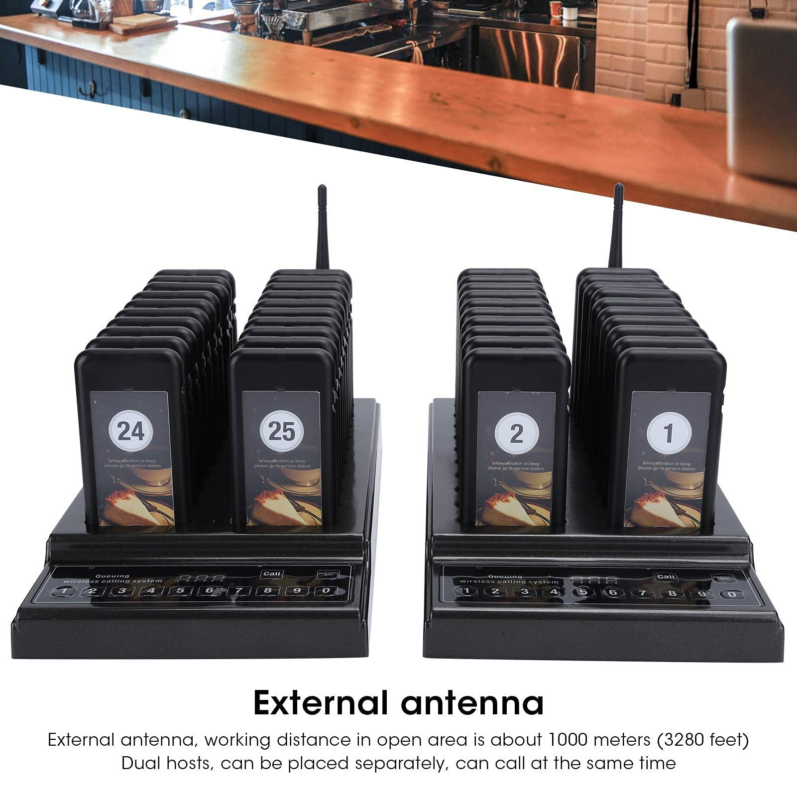 Sistema di Chiamata Wireless Sistema di cercapersone Ristorante Sistema di cercapersone Ristorante Cordless Dual Host 2 Trascina 40 Taker Vibrante SU-68Z 110-240V(EU Plug)