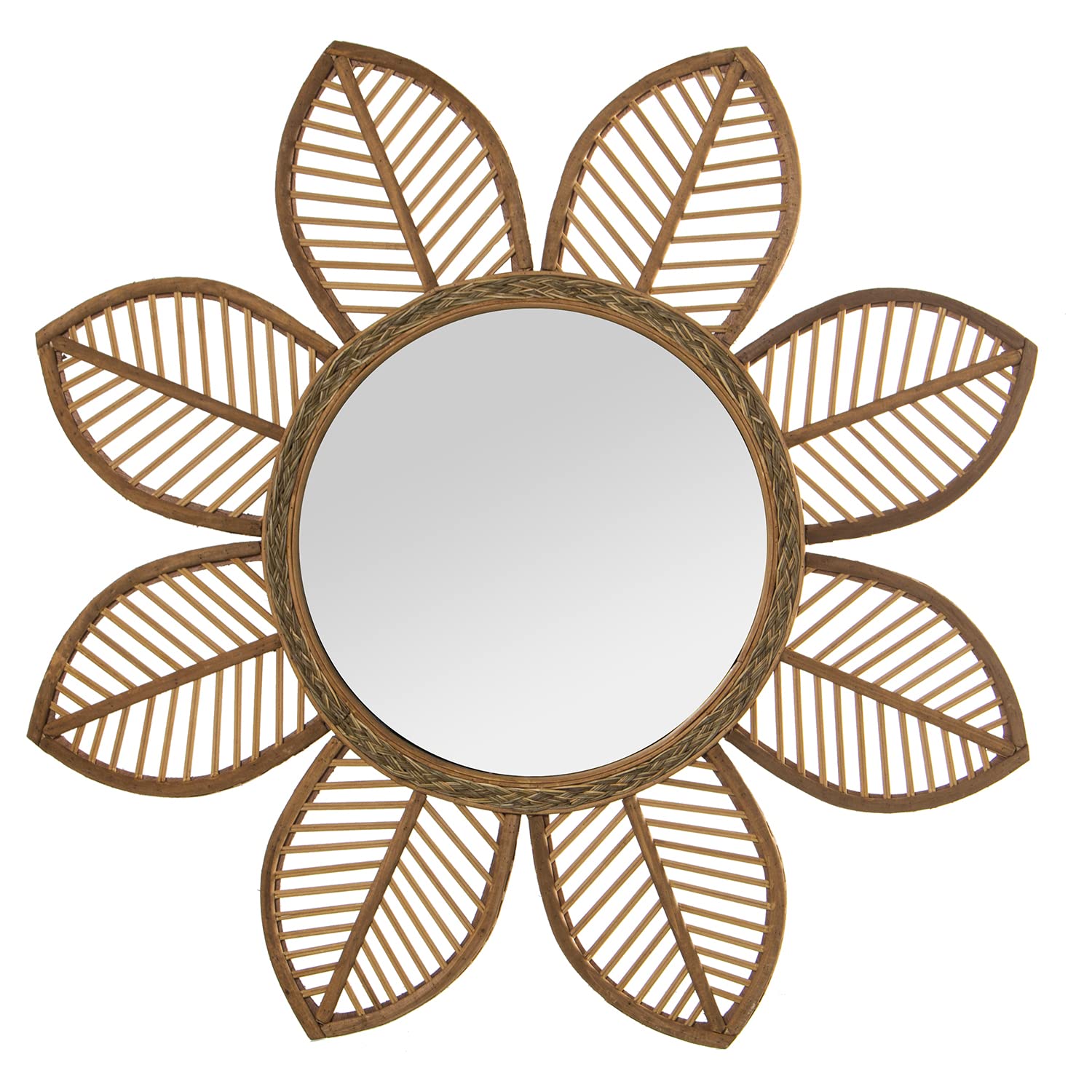 Miroir bambou naturel fleur 80cm pour agrandir une entrée sombre