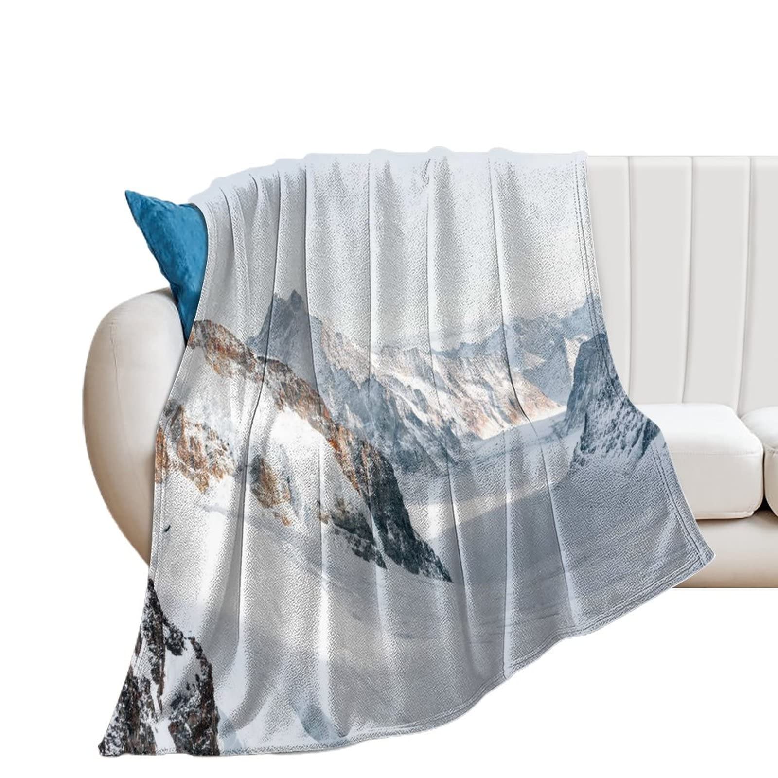 Couverture en flanelle haut de gamme motif montagne enneigée 100x127 cm