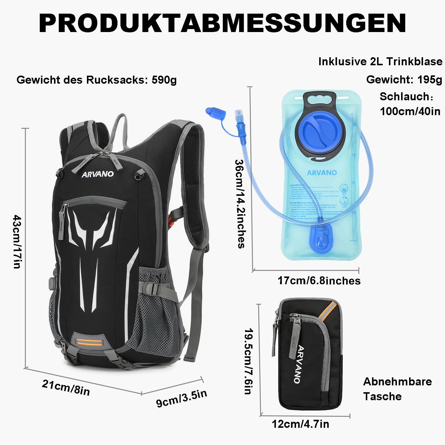 Trinkrucksack Fahrrad Rucksack mit Trinkblase 2l für Damen Herren, Wasserdicht für MTB Fahrrad Skifahren Wandern Motorrad Ski