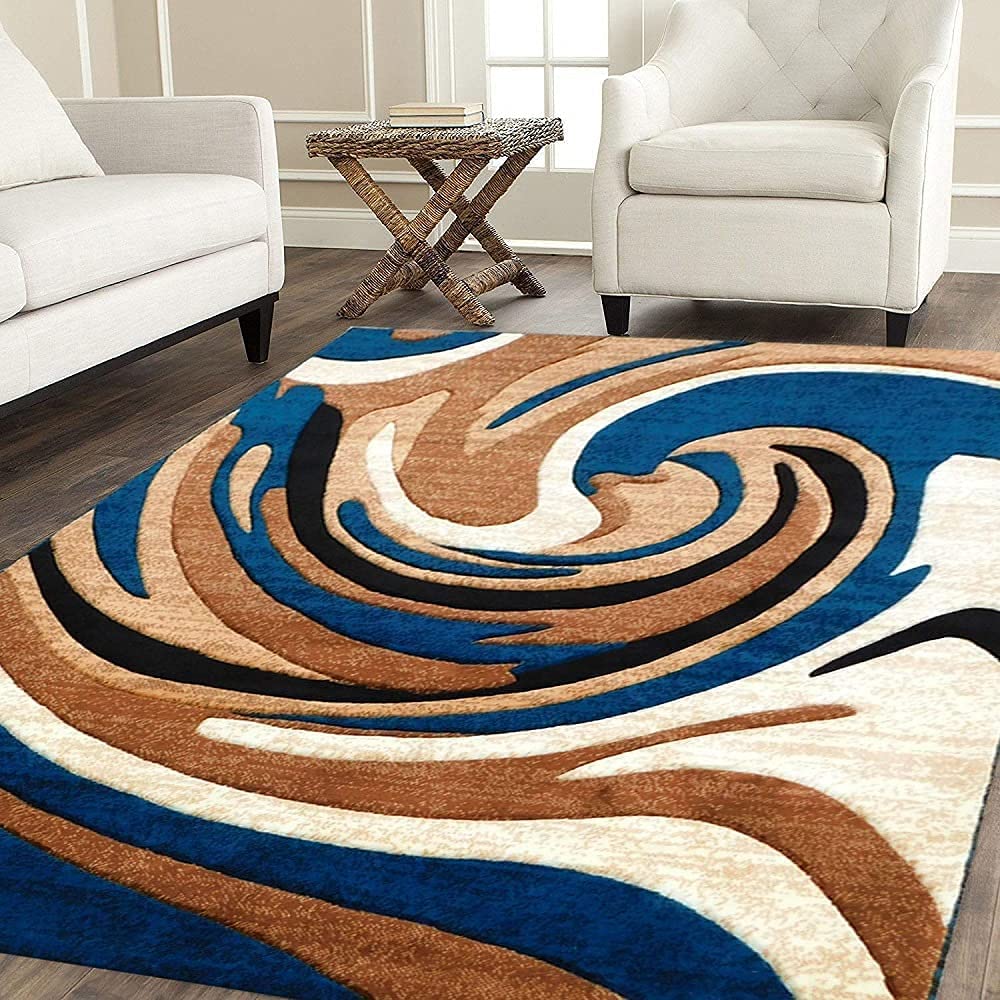 Premium Soft Thick Geometric Rug – 6 x 8 Feet (180 x 235 Cm) Blue A – Anti-Skid, Washable, Acrylic for Living Room, Bedroom & Home Décor-image-3