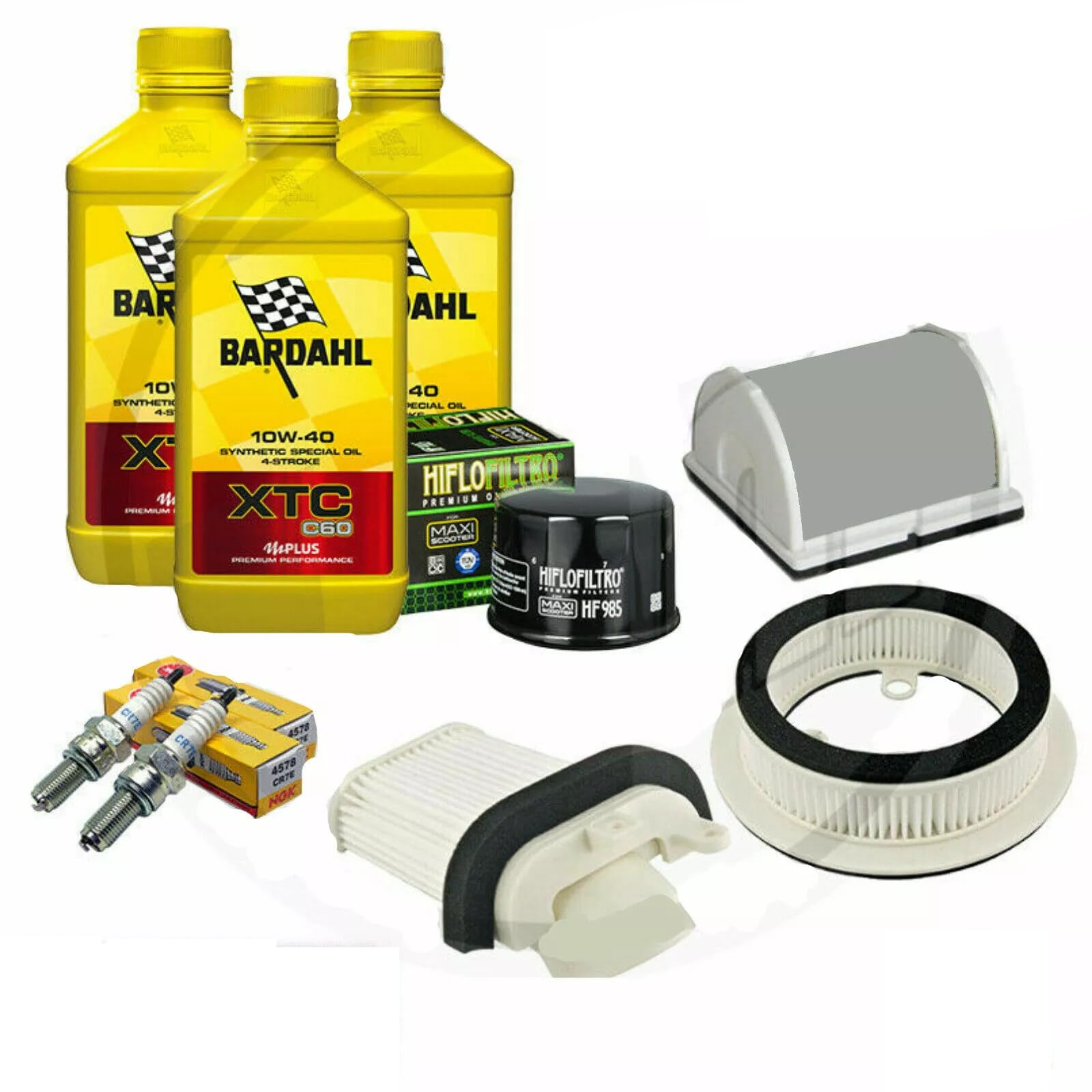 Kit Tagliando compatibile con Yamaha T-MAX 530 2012-2016, 3 L Olio Bardah.l XTC C60 10W-40, Filtri e Candele