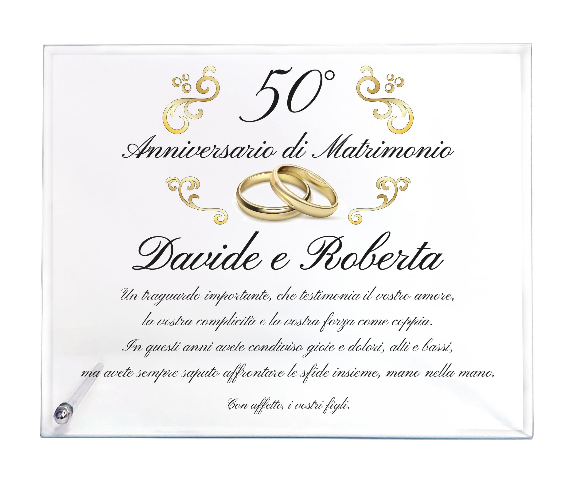 Targa Anniversario di Matrimonio | Elegante Targa in Cristallo Personalizzata | Regalo Nozze d'oro, Nozze d'argento o di Diamante