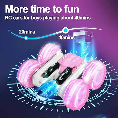Miniatura 3 de Coche de control remoto para niñas, auto de acrobacias rápidas LED, autos RC de 2.4 GHz, 4WD de doble cara giratoria de 360, juguetes para