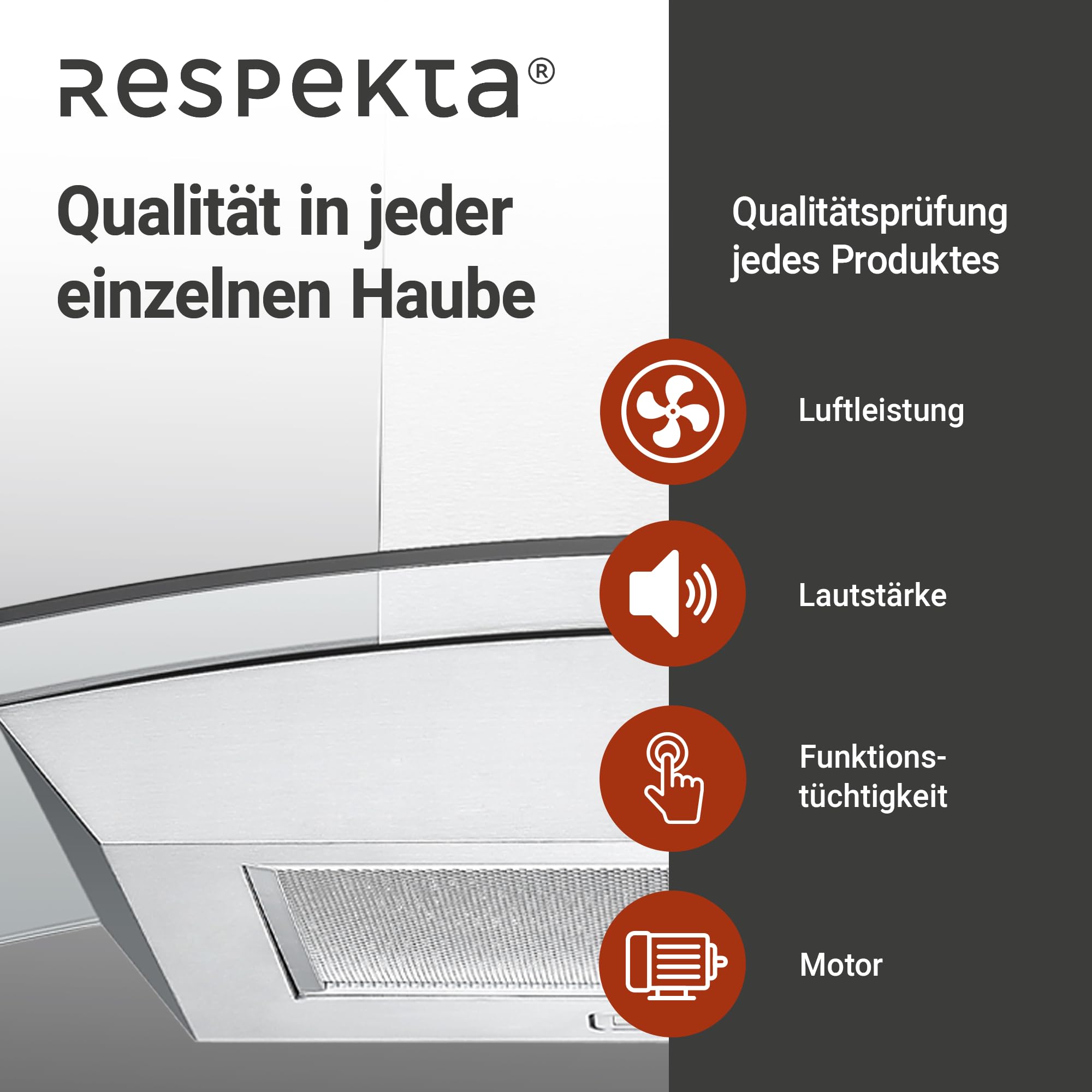 Respekta Dunstabzugshaube/Wandhaube 60 cm/Edelstahlgehäuse mit Glasschirm/Abluft - und Umluftfunktion / CH0160IXB / B / 58 – 62 dB