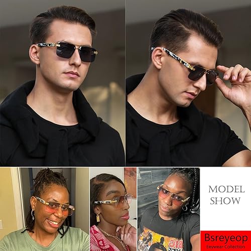 Miniatura 2 de Bsreyeop Lentes de sol cuadrados de aviador para mujeres y hombres, medio marco, lente de corte de diamante, lentes clásicos degradados