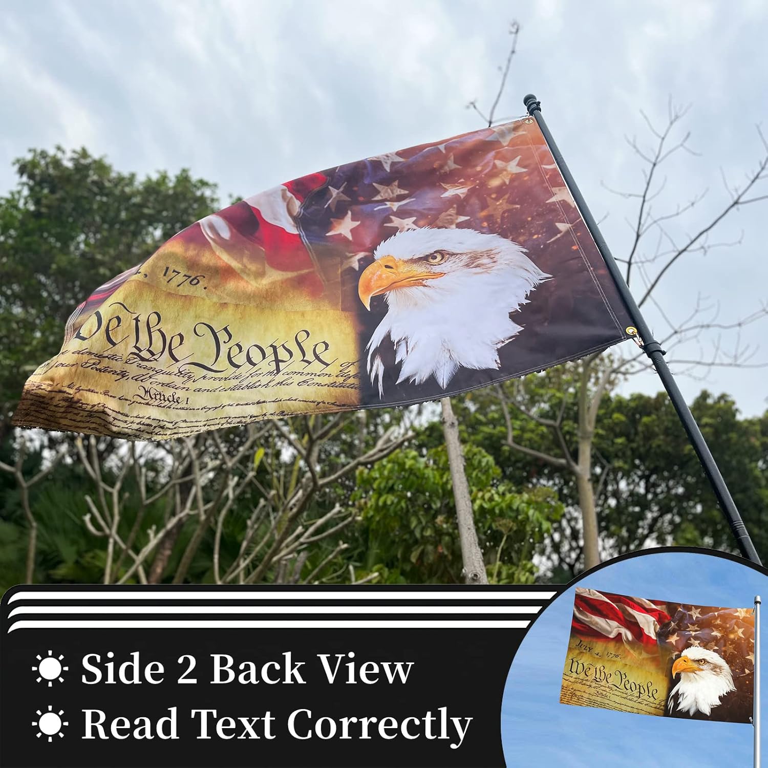 Vintage American Flag Bald Eagle 3x5 FT 3Ply Double Sided Print 4th of July We The People 1776 Flags Outdoor Indoor Decorate - Image 5