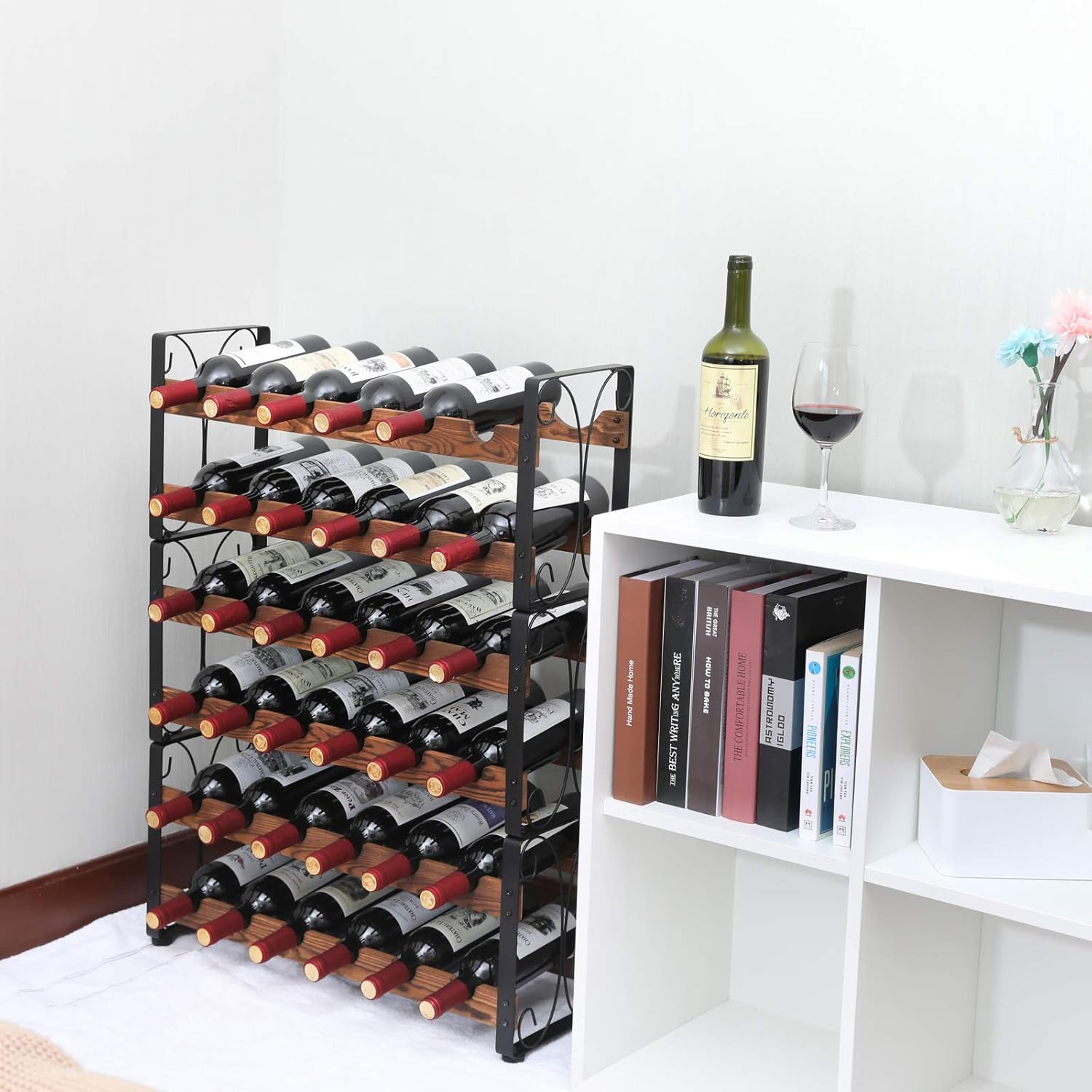 X-cosrack Stackable Rustic 36 Bottle Wine Rack, Freestanding Floor Wine Holder Stand Can Used Separate or Stacked 6 Tier Wobble-Free Wine Display Storage Shelf for Kitchen 24.5''L x 8.6''W x 33.4''H : Home & Kitchen