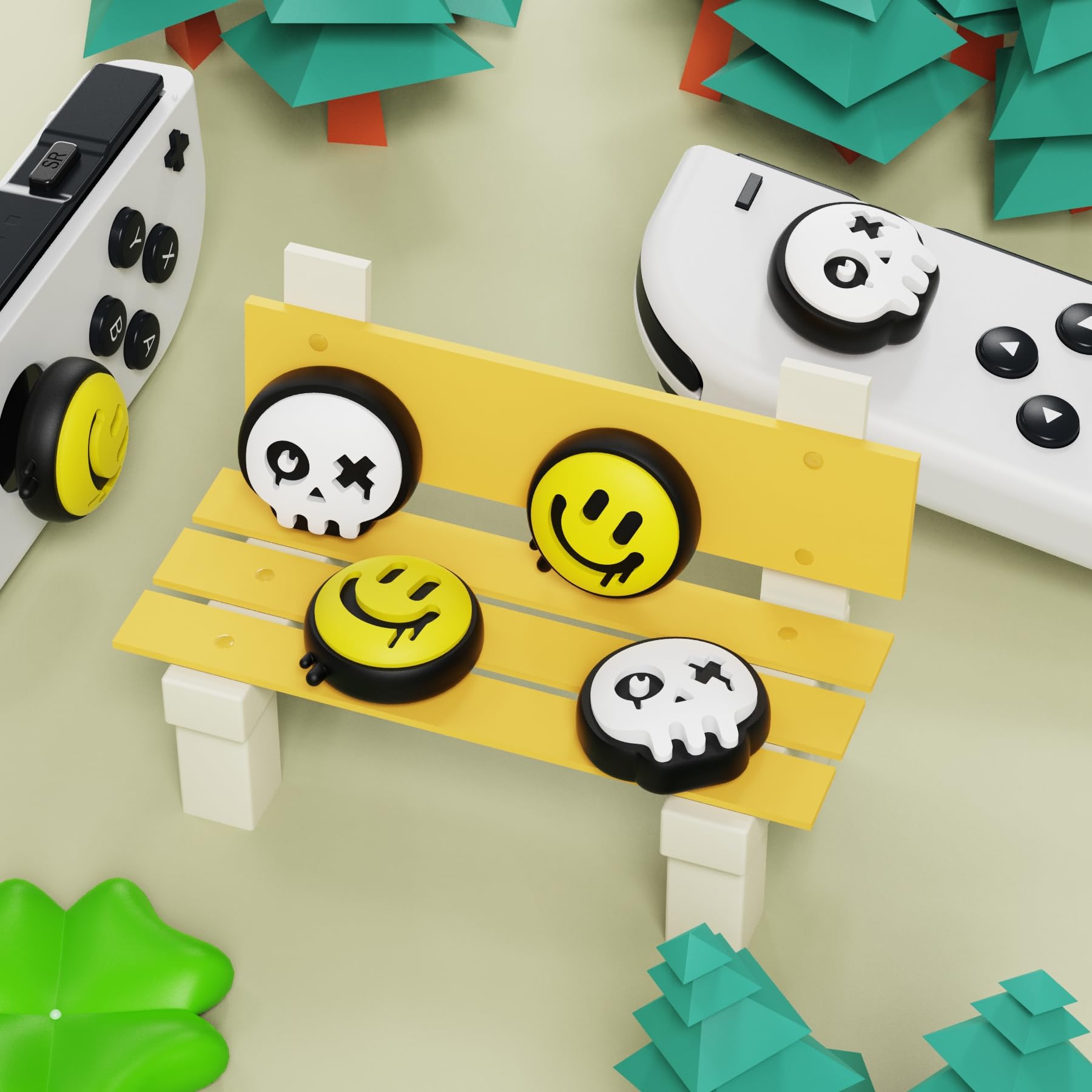 PlayVital Agarres para Pulgar para Nintendo Switch Joycon, Tapas de Joystick de Silicona, Thumb Grips para Switch/OLED/Lite, Protectores de Thumbstick (Estilo Feliz & Sombrío B) - 4