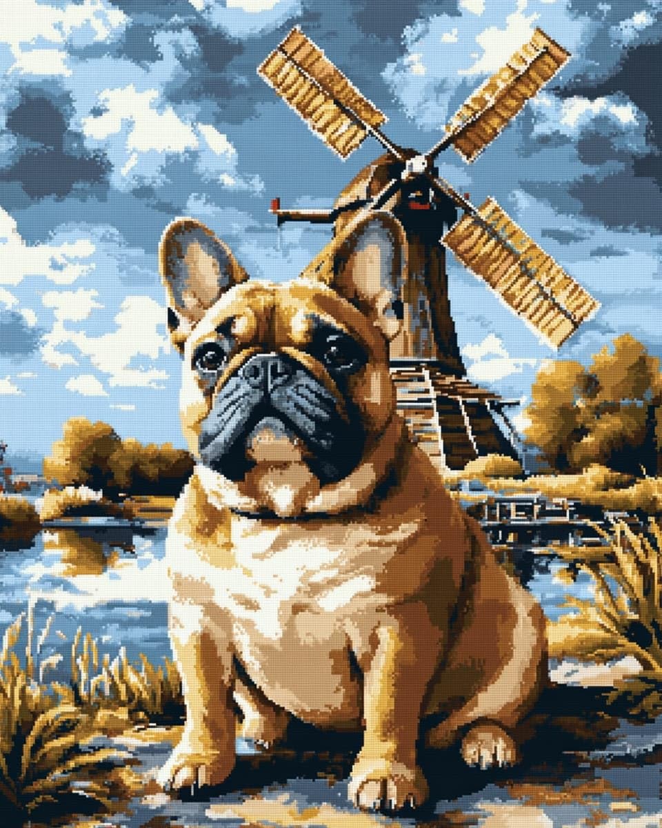 AMBATTERY Cross Stitch Stamped Kits, Windmill and Dog Easy Patterns Cross Stitching Embroidery Needlework Kit Supplies