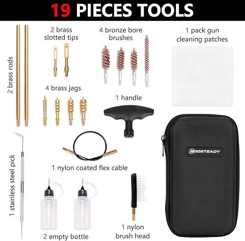 Miniatura 2 de BOOSTEADY Universal Handgun Cleaning kit .22,.357,.38,9mm,.45 Caliber Pistol Cleaning Kit Bronze Bore Brush and Brass Jag Adapter
