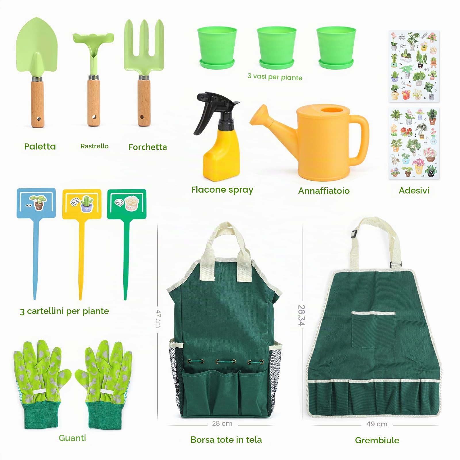 CUTE STONE Set di attrezzi da giardinaggio per bambini, 20 giocattoli da giardinaggio, kit di attrezzi da giardino per bambini, giocattoli da esterno regalo per ragazzi e ragazze
