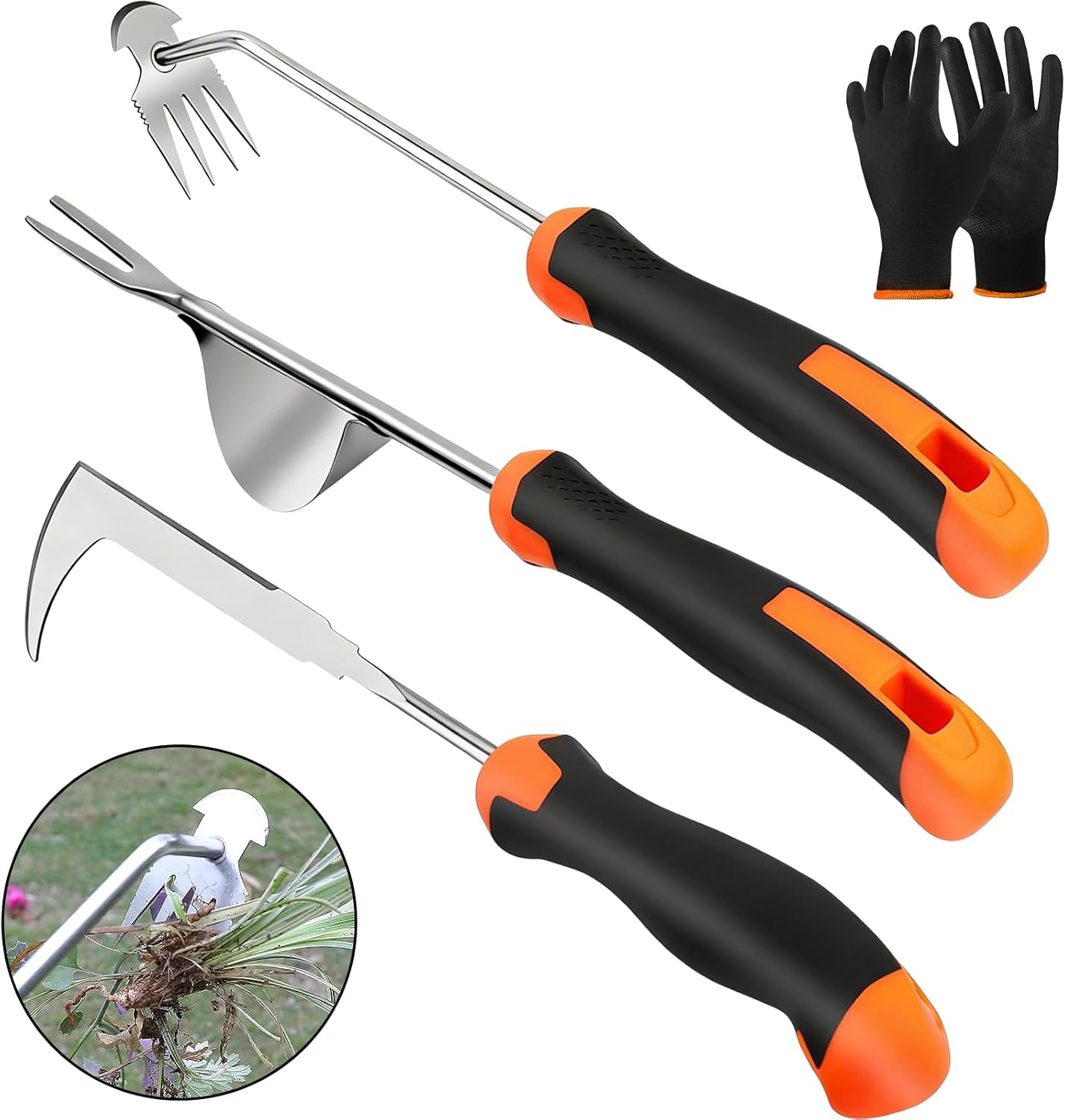 3-Piece Weed Remover Tool Set for Garden, Heavy Duty Weed Puller with Comfort-Grip Rubber Handle, Hand Weeding Tools for Garden, Patio, Backyard – Ideal for Planting & Uprooting Weeds