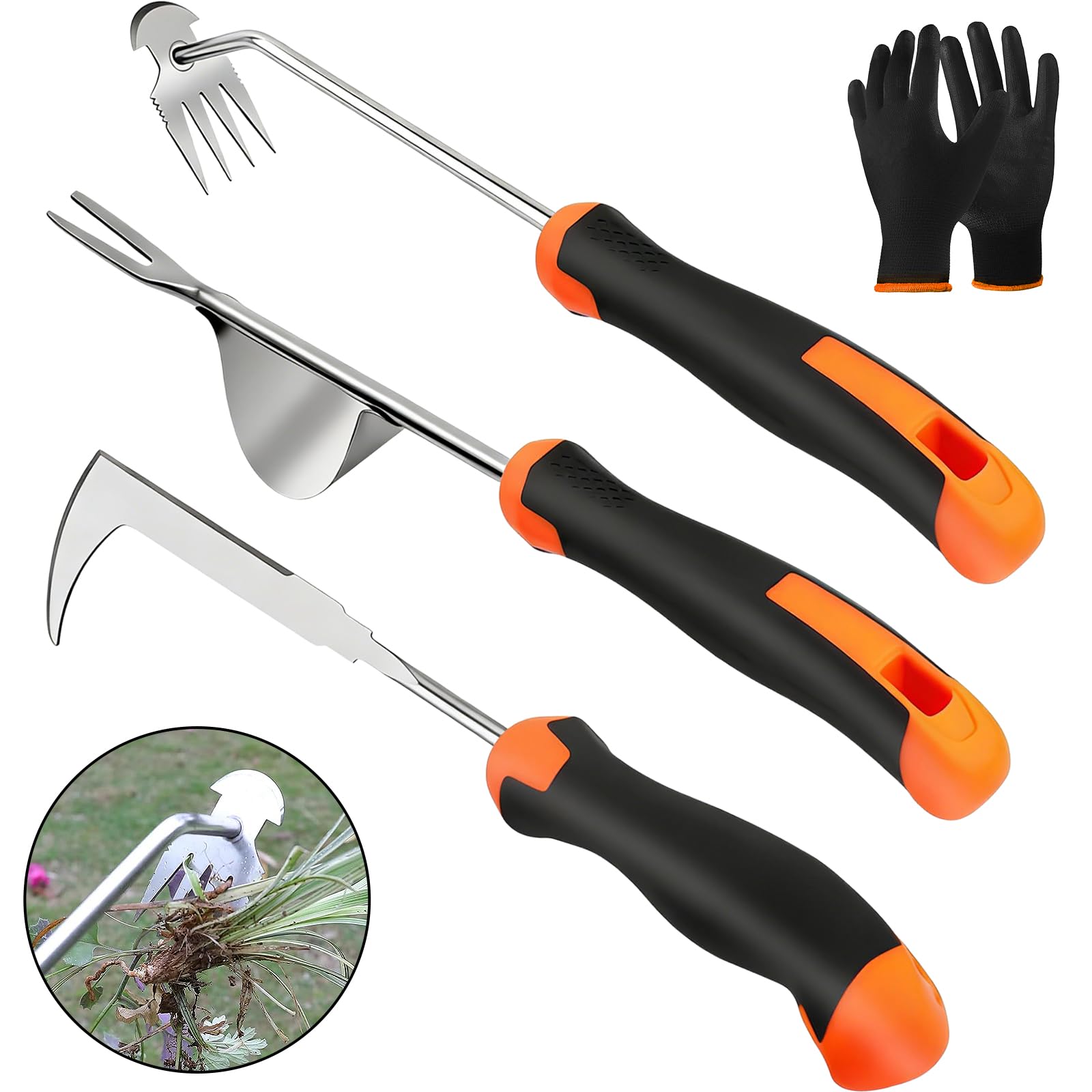 Houbobo 3-Piece Weed Remover Tool Set for Garden, Heavy Duty Weed Puller with Comfort-Grip Rubber Handle, Hand Weeding Tools for Garden, Patio, Backyard – Ideal for Planting & Uprooting Weeds