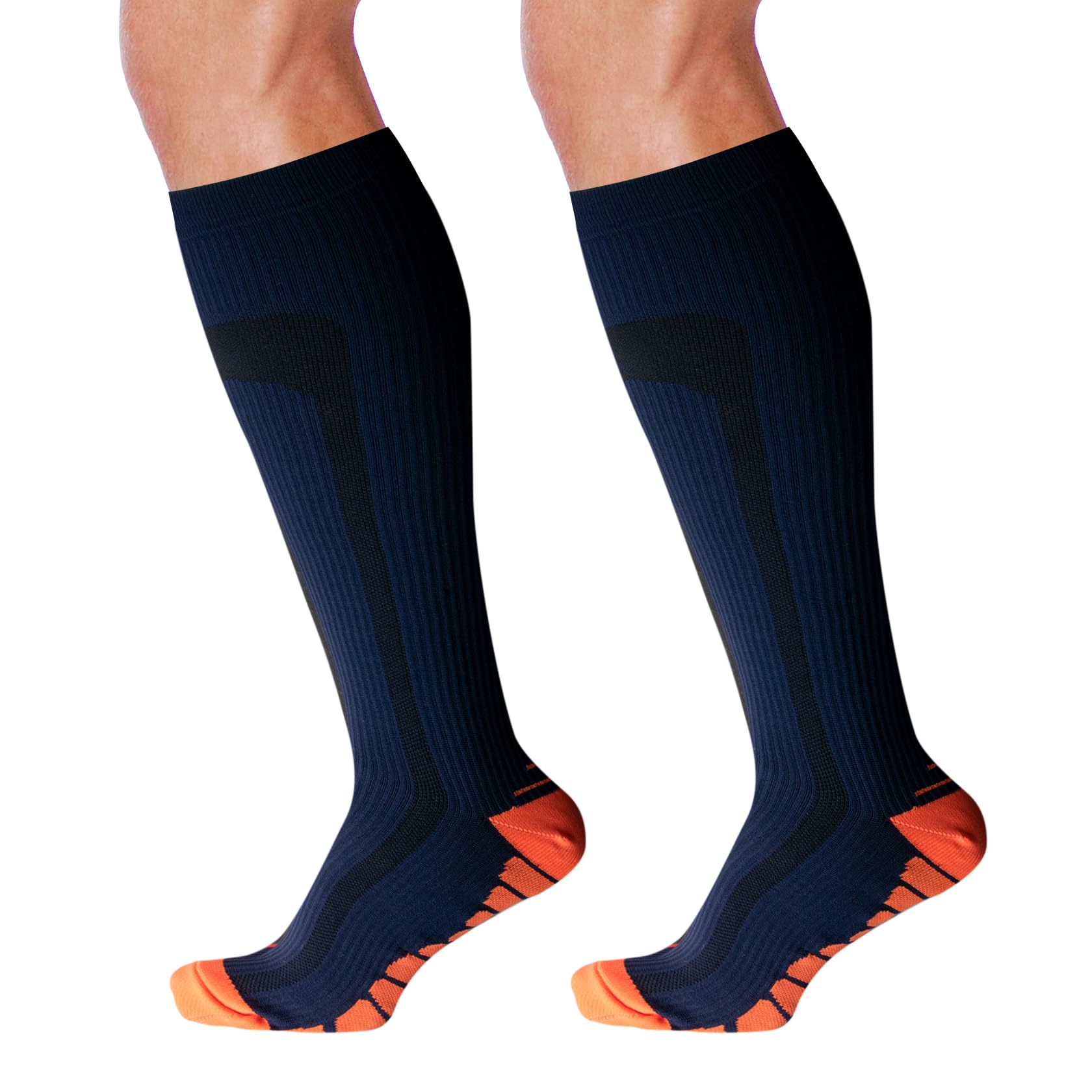 1 Paio di Calze Sportive a Compressione per Uomo e donna, Calze a Compressione Graduata Alte Fino al Ginocchio per l'Atletica, la Corsa, il Ciclismo, l'Allattamento, L/XL, Blu marino
