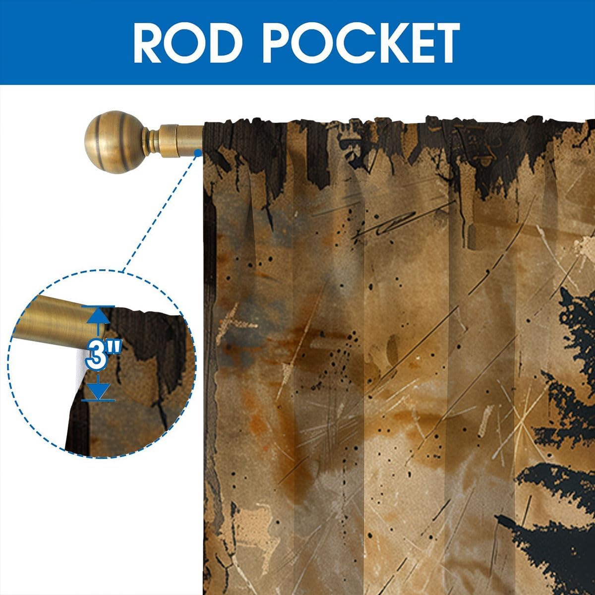 Rustic Bear Blackout Curtains for Kid Girls Boys Bedroom, Vintage Cabin Wildlife Animal Bears Rod Pocket Thermal Insulated Darkening Window Drapes for Bedroom Living Room, W42xL45 Inch