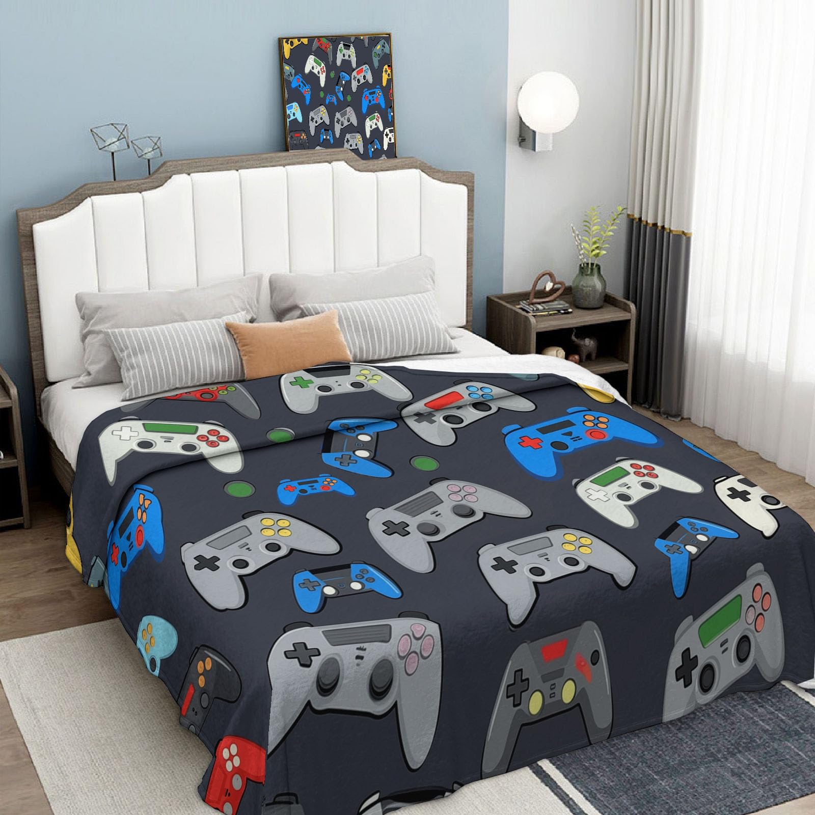 Coperta Pile In Morbido, Console Videogiochi Cartoni Animati Poster Gioco Coperte Flanella Divano 230X270Cm, Coperta Plaid Letto Calore Copriletto, Grigio Scuro Coperte Regali Per Ragazzi Ragazze