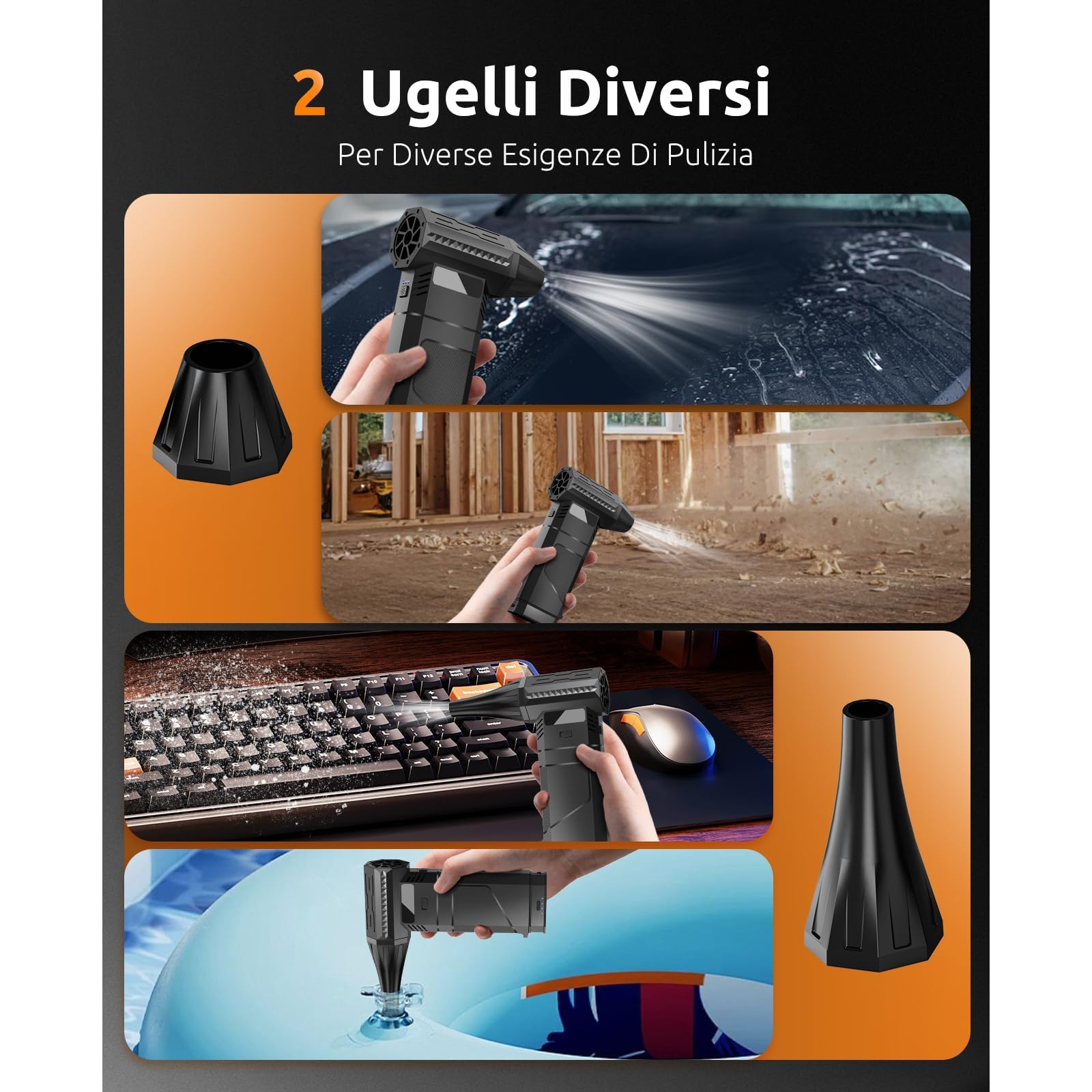 Sprężone powietrze z 2 wymiennymi akumulatorami, przepływ powietrza 220g+, 2 magnetyczne dysze, 3-stopniowa dmuchawa bezprzewodowa z diodą LED, dmuchawa akumulatorowa do klawiatury,komputera,samochodu
