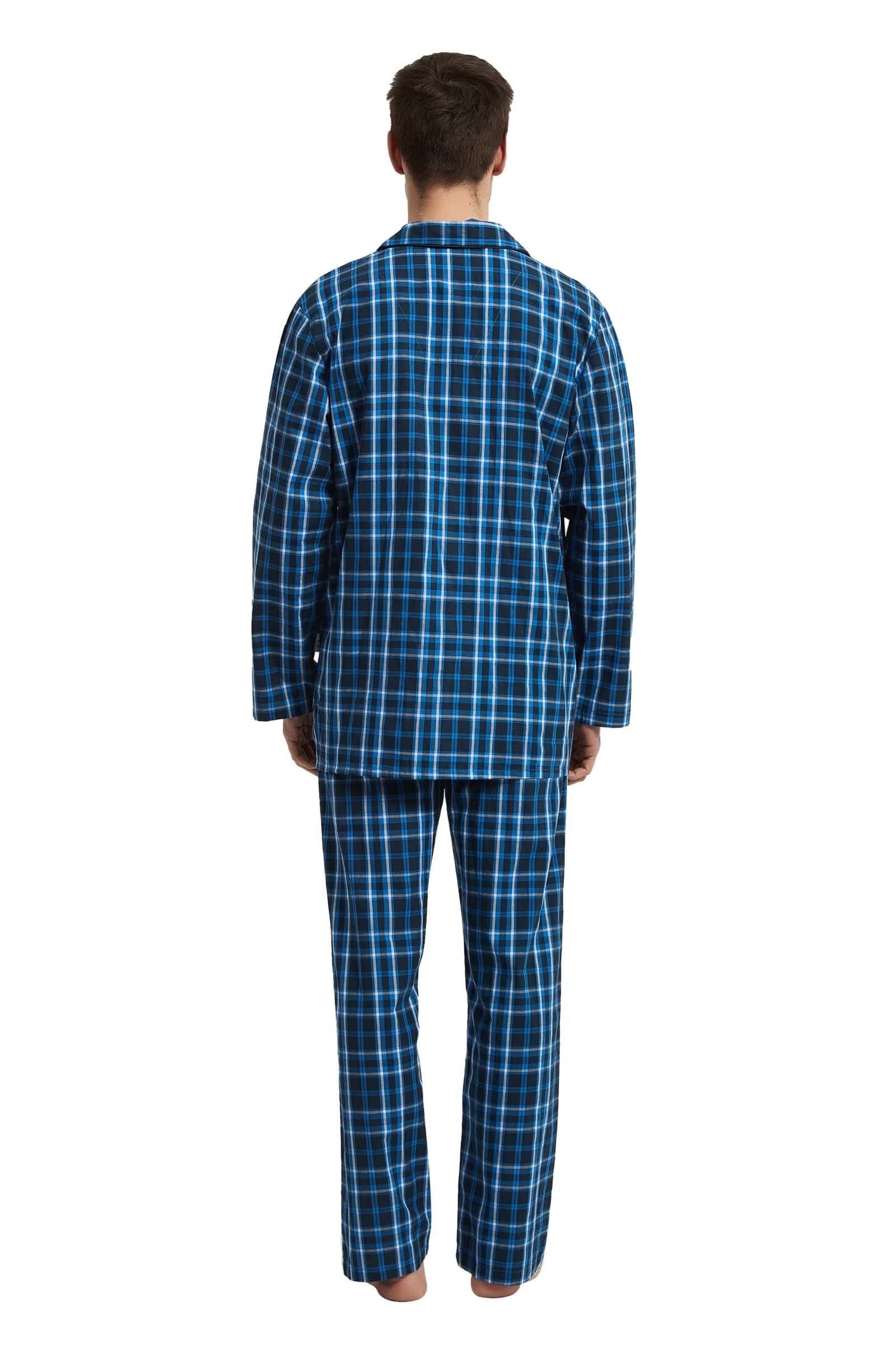 GLOBAL Herren Pyjamaset Lang Baumwolle