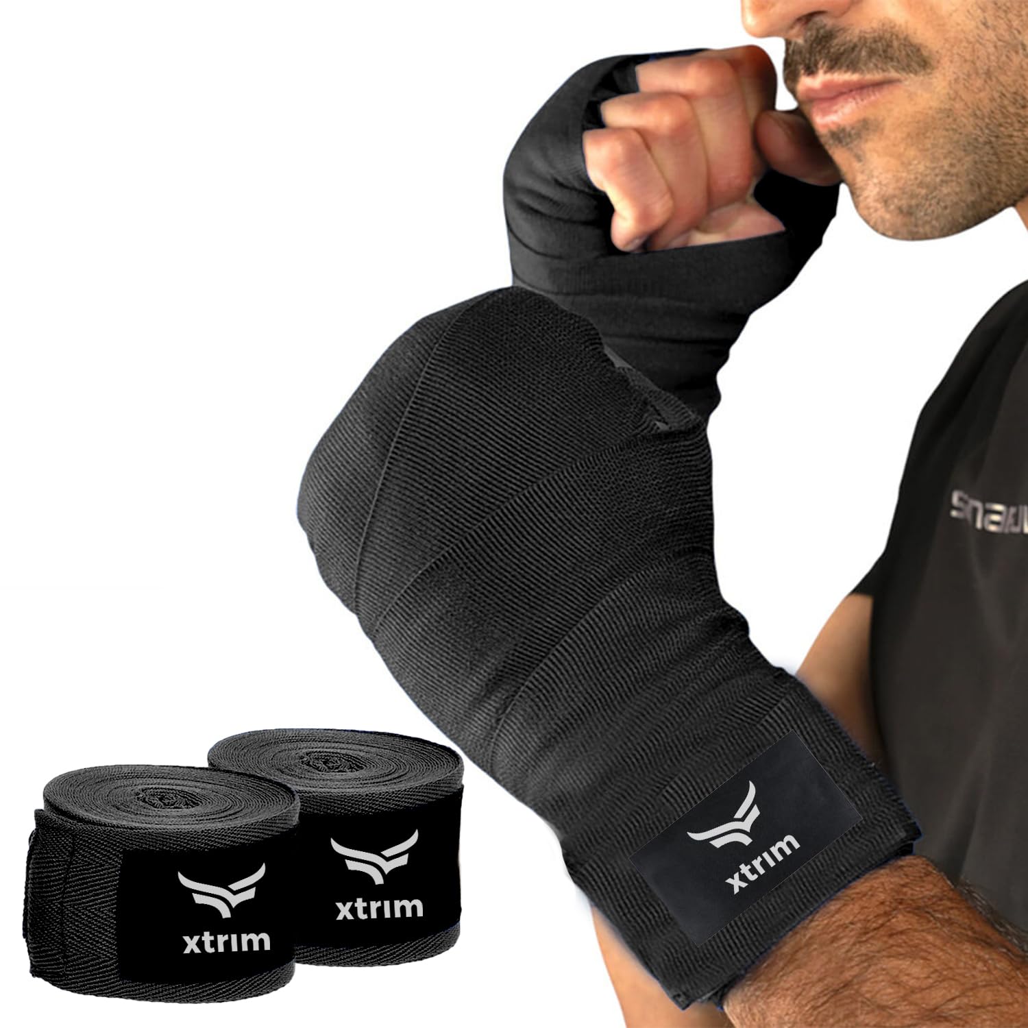 Xtrim Boxing Hand Wraps for Men & Women, Set of 2, 5cm x 2.5m, Polyester Cotton Blend, Wrist Support for MMA, Boxing, Muay Thai, Kickboxing, Velcro Closure, Training Accessories (Black)