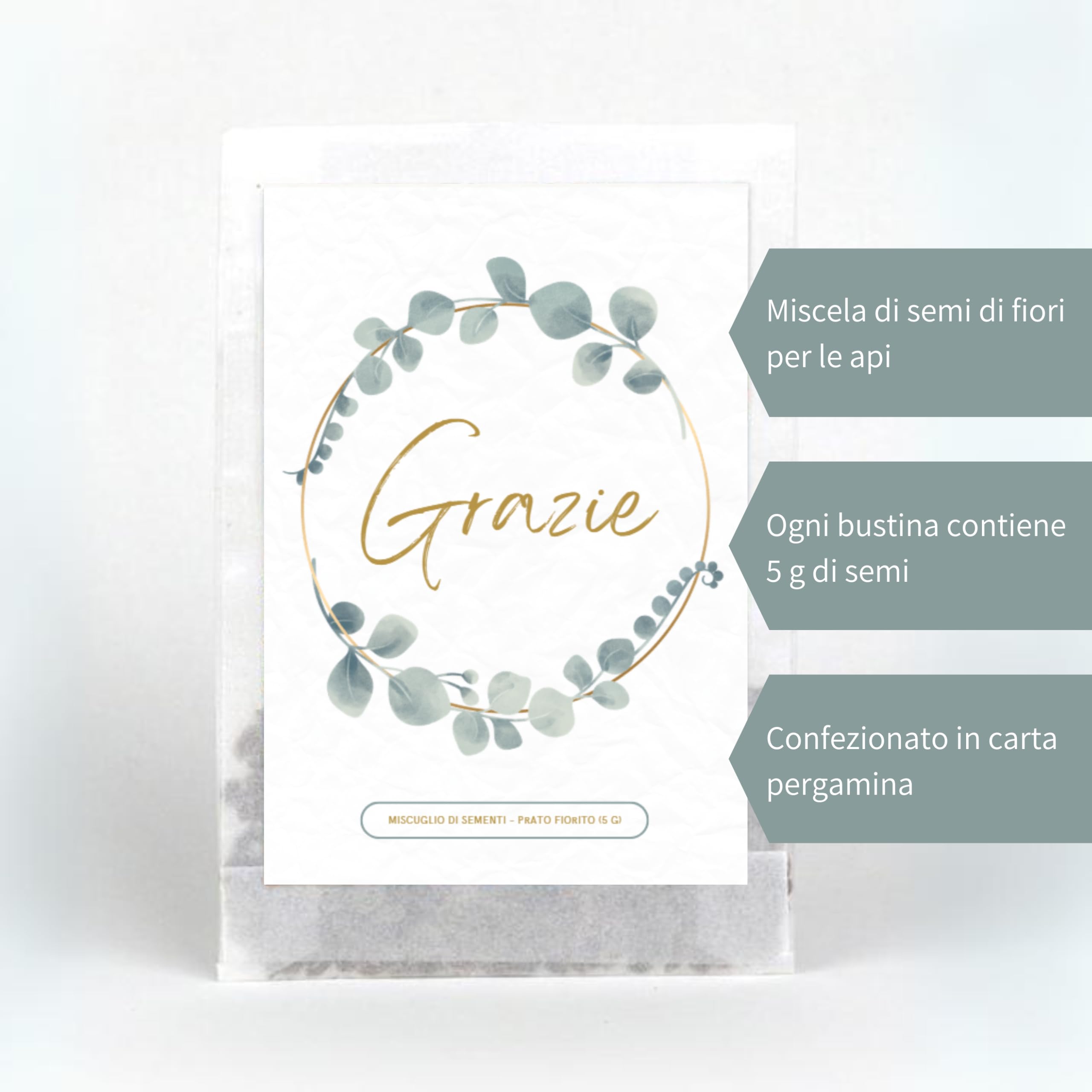 Semi di Fiori "Grazie" | Idee Regalo e Pensierino Originale | Piccolo Regalo per Colleghi, Maestre e Ospiti | Bomboniere Compleanno Bambini | Segnaposto Comunione (20 pezzi - Grazie "Eucalipto")