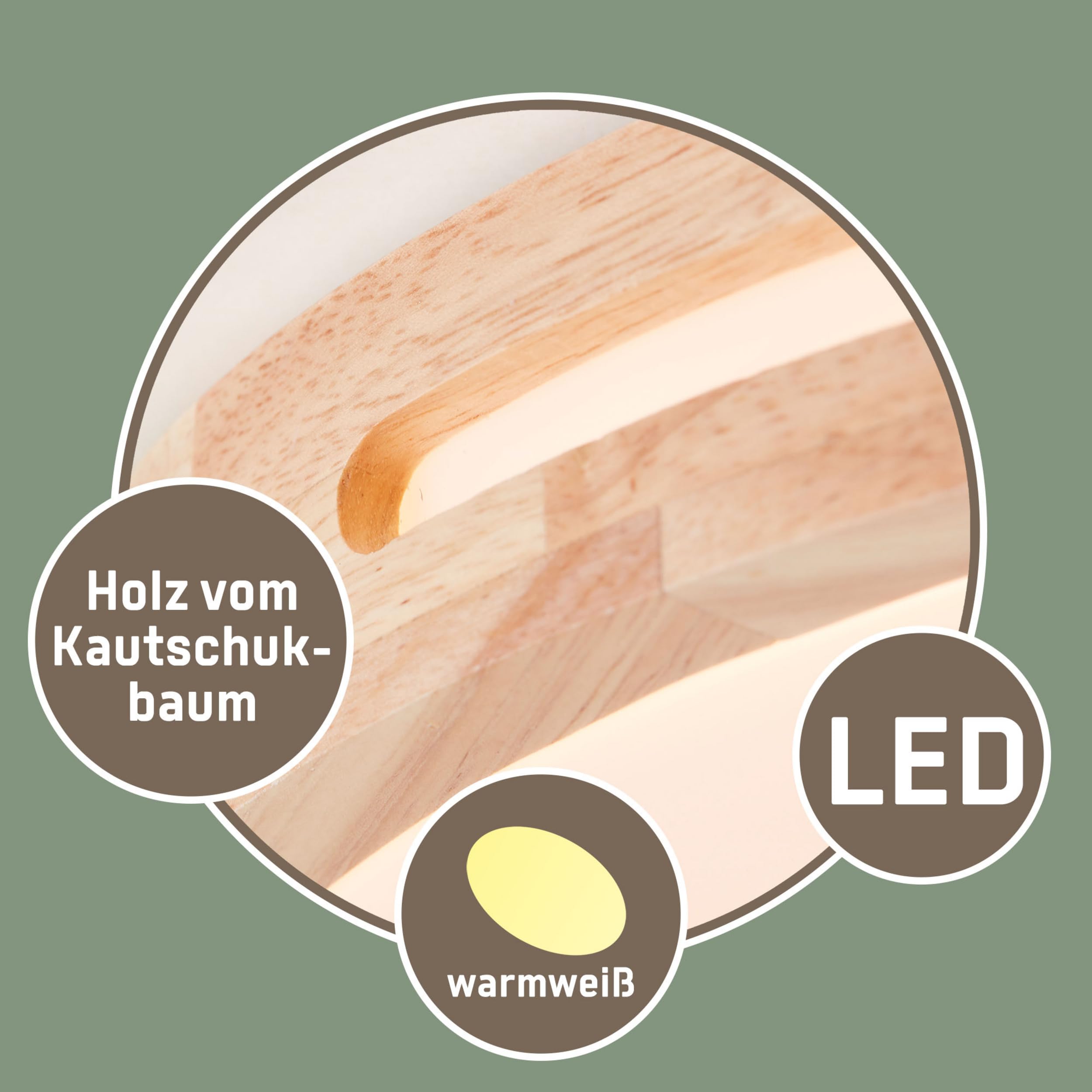 Lightbox Aplique y plafón LED regulador de intensidad de 3 pasos y marco de madera marrón claro de árbol de caucho y color de luz blanco cálido (3000 K) | Ø 39 cm | 24 W | 2100 lm | fabricado en