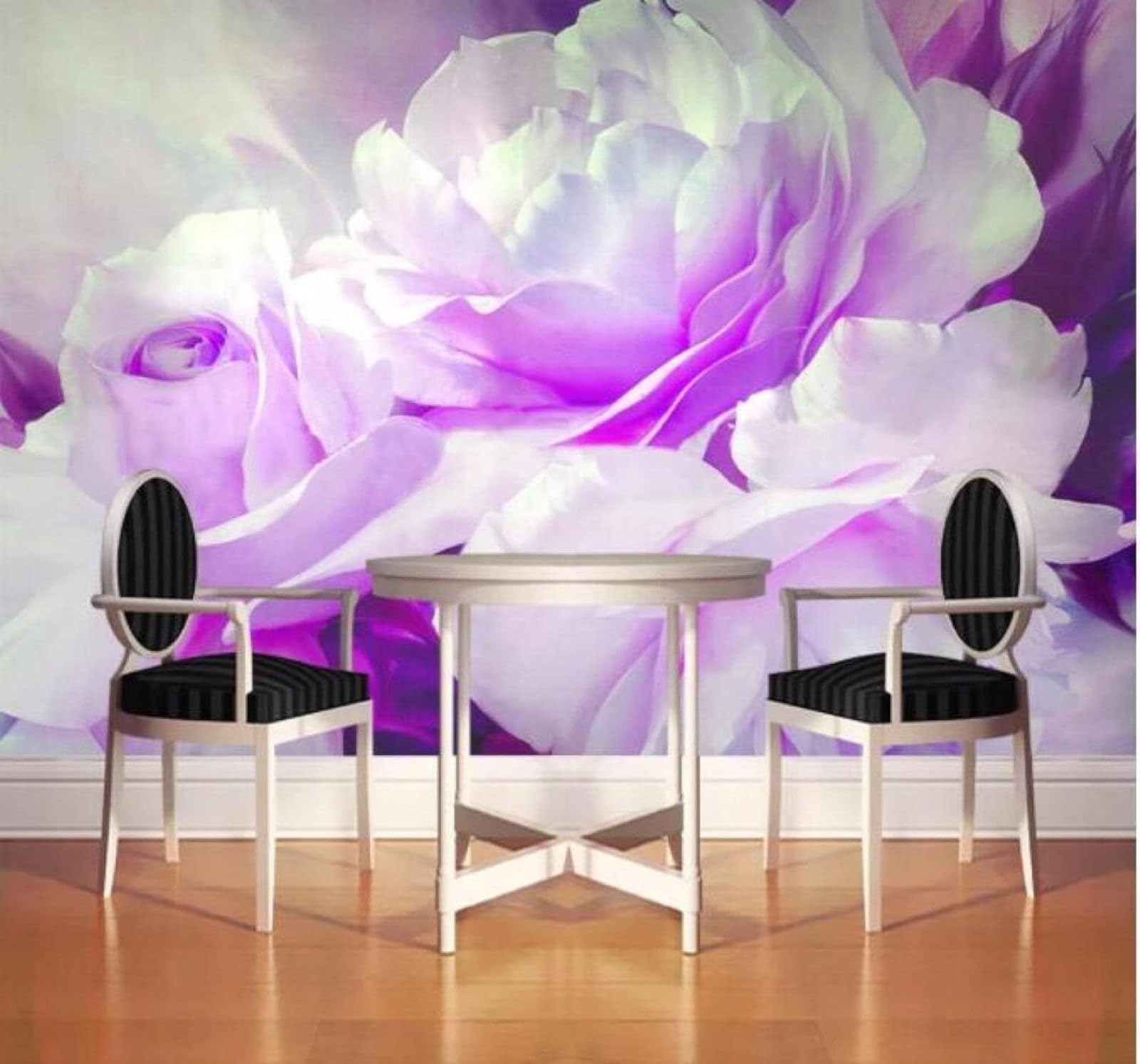 Xlming 400Cm×280Cm(B×H) Large Three Dimensional Purple Peonies And Roses 3D Wallpaper Luxury Silk Study Dining Feature Sofa Grey Bedroom Living Room Tv Decorative Wall-400Cm×280Cm