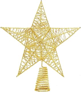 DIYASY Christmas Tree Topper,10inches Metal Glittered Star Xmas Tree Decoration Treetop for Xmas Home Decor
