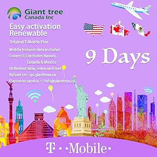 USA Canada Mexico Mobile Travel Plan(USA Travel sim Card): Flexible Days(9 Days Included), Unlimited Data/Calls/Texts, T-Mobile SIM (9-Days)