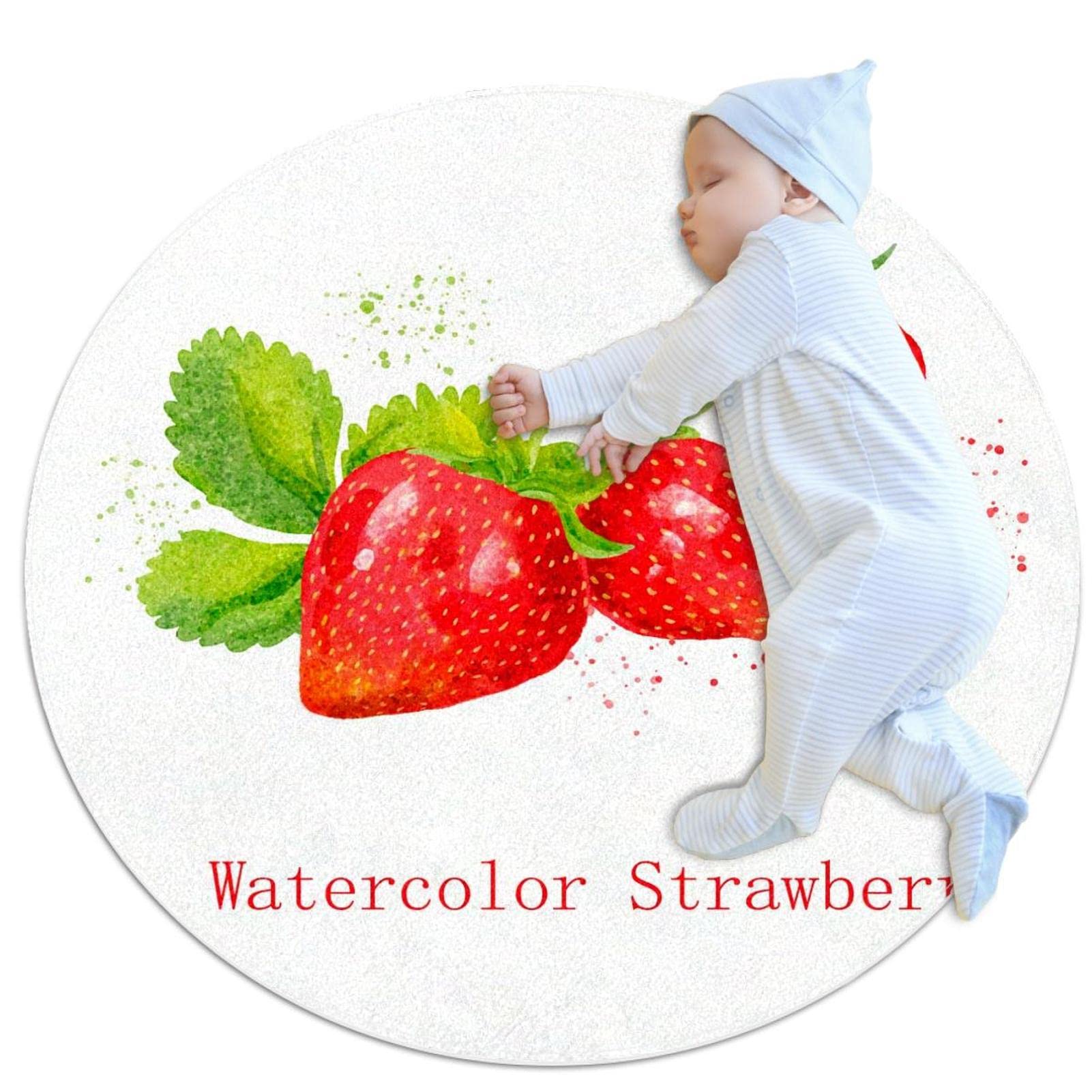 Tapis de salle de bain antidérapant rond chambre motif fraises 1m
