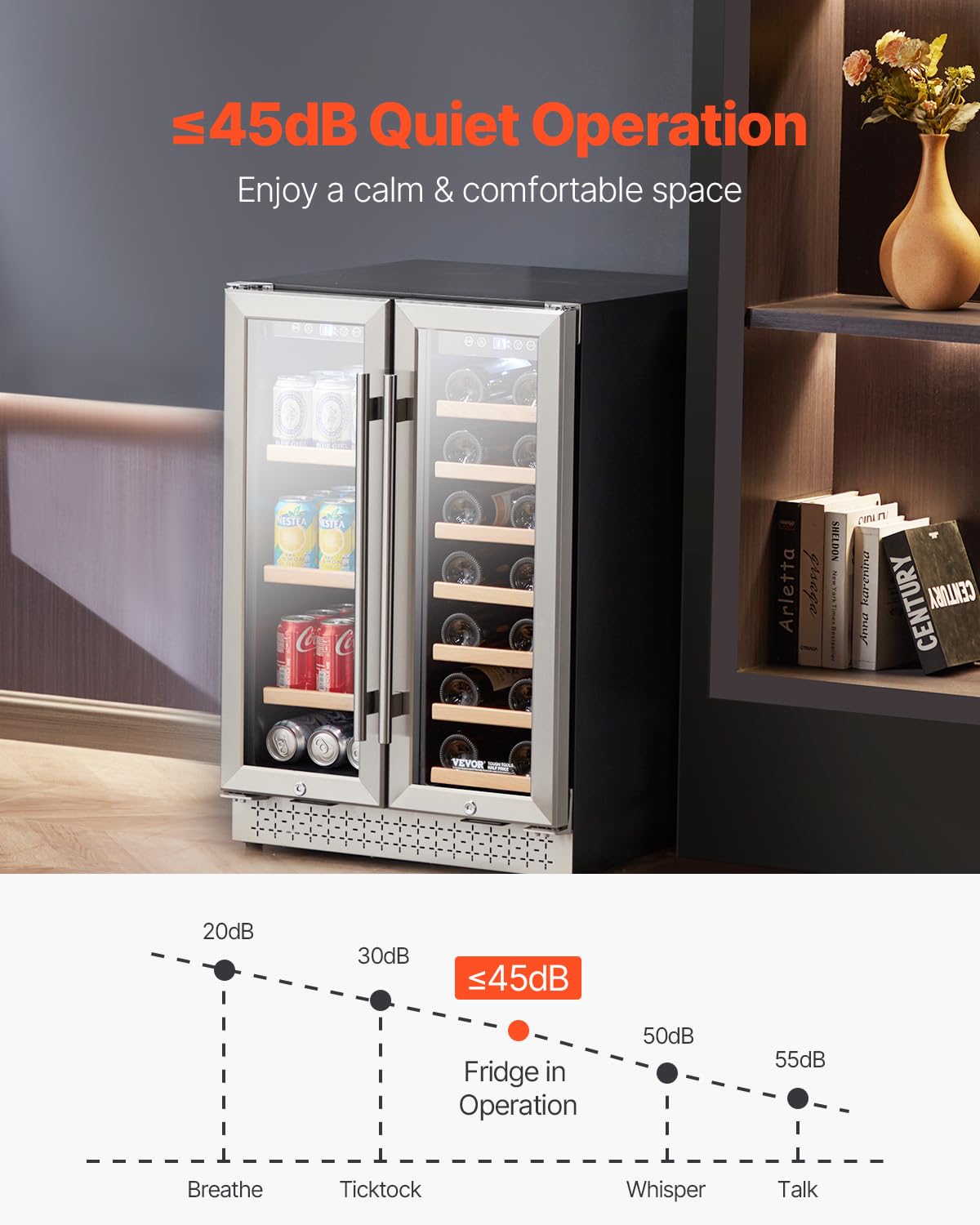 VEVOR Wine And Beverage Refrigerator, 24 In Dual Zone Wine Cooler, Built-In & Freestanding Fridge With Glass Doors, Adjustable Shelves, Digital Temperature Control, 64 Cans And 20 Bottles Capacity on Fridge.com - View 4