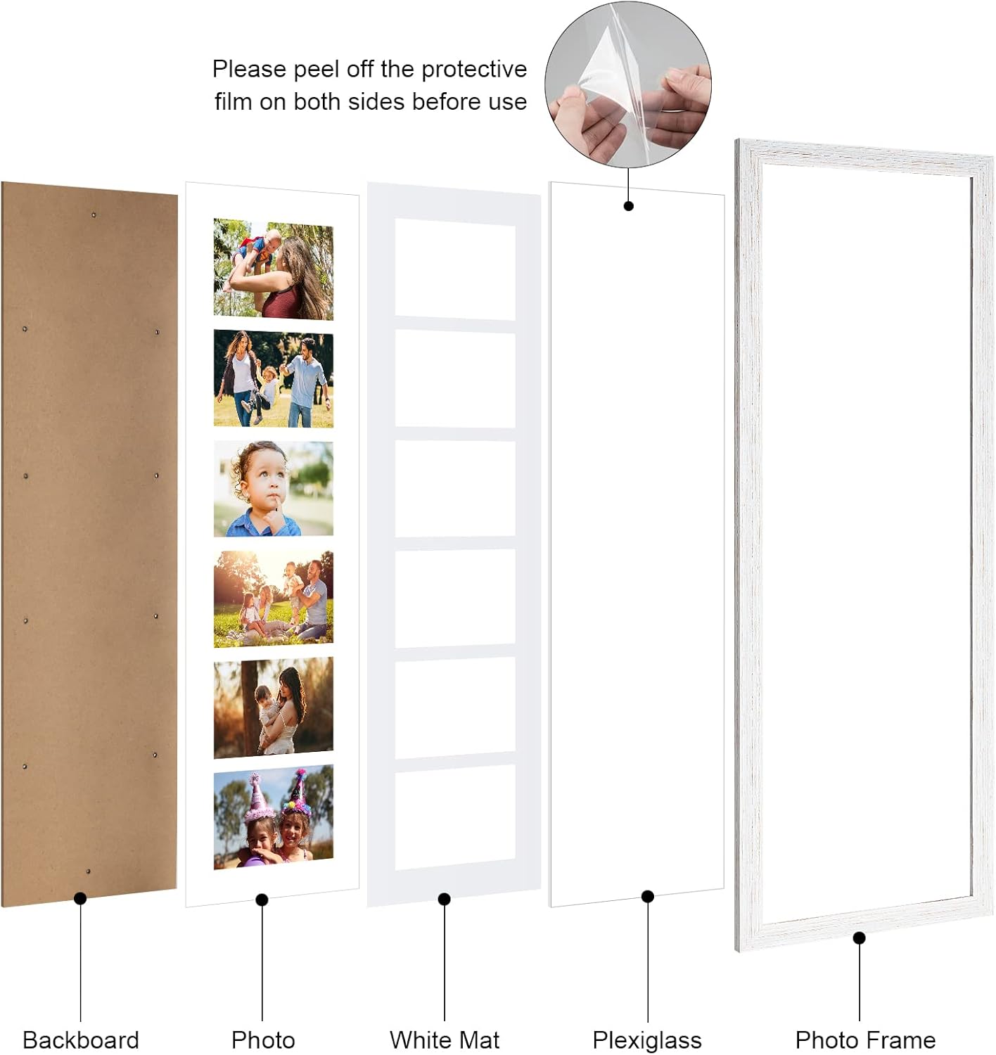 8x26 Collage frame with 6 Openings 4X6 Pictures, Multiple Picture Frame with Mat, Wall or Tabletop Decor, White Wood Grain,2 Pack White 8x26 - (6 open 4x6)