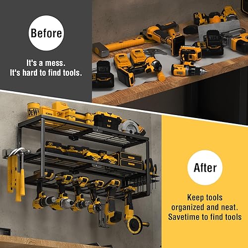 Miniatura 7 de YYR Organizador de herramientas eléctricas de alta resistencia para montaje en pared, estante de almacenamiento inalámbrico para taladro, soporte de