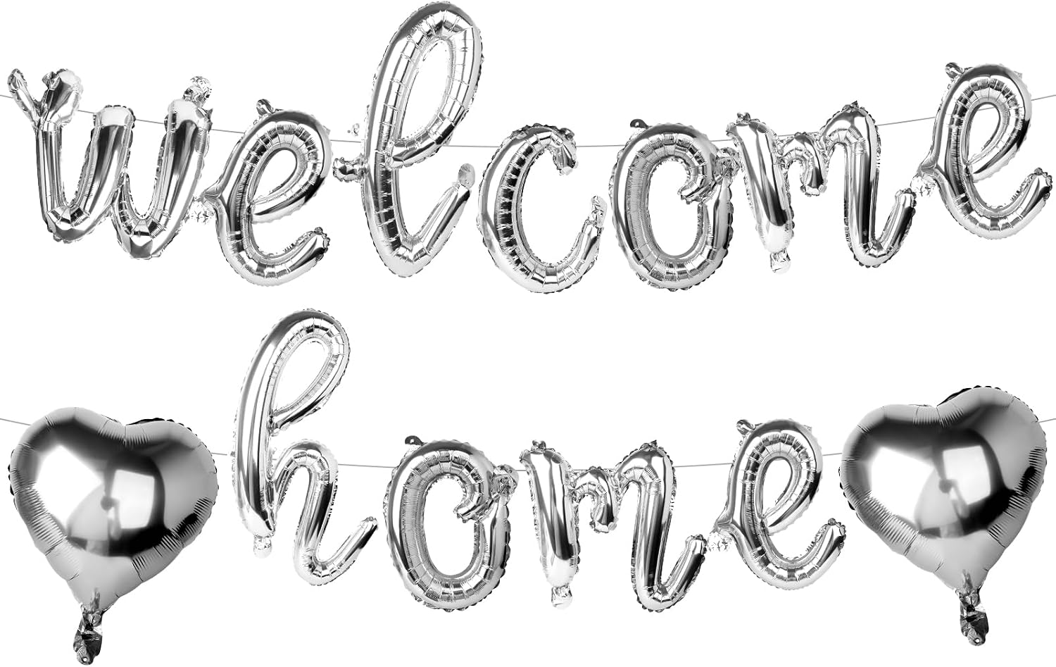 Silver Cursive Welcome Home Balloons, Welcome Home Balloon Banner, Heart and Letter Balloons for Homecoming House Warming Family Gathering Party Decorations Supplies, 16 Inches