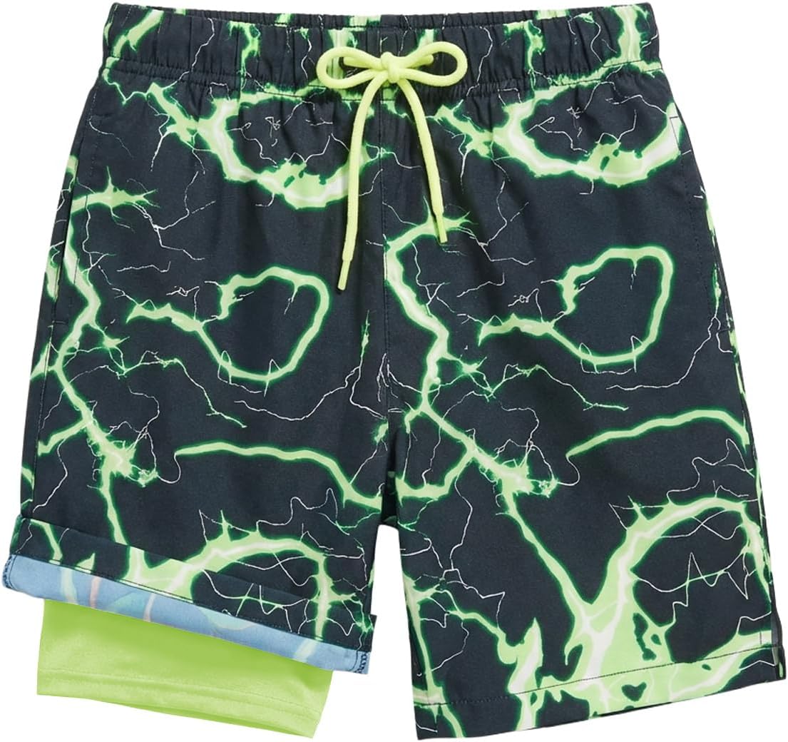 Boys Swim Trunks with Compression Liner Kids Summer Quick Dry Bathing Suit Beach Shorts 5-14 Years