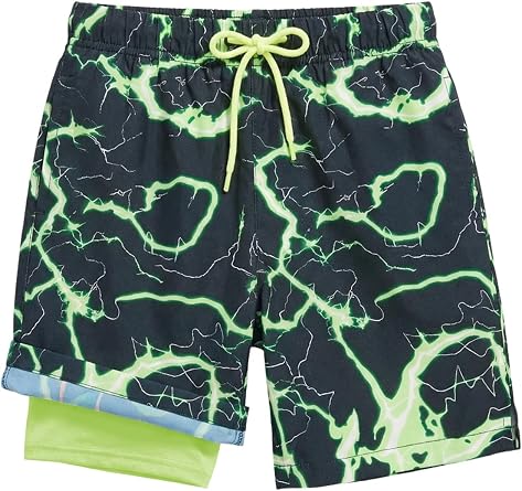 Haloumoning Boys Swim Trunks with Compression Liner Kids Summer Quick Dry Bathing Suit Beach Shorts 5-14 Years