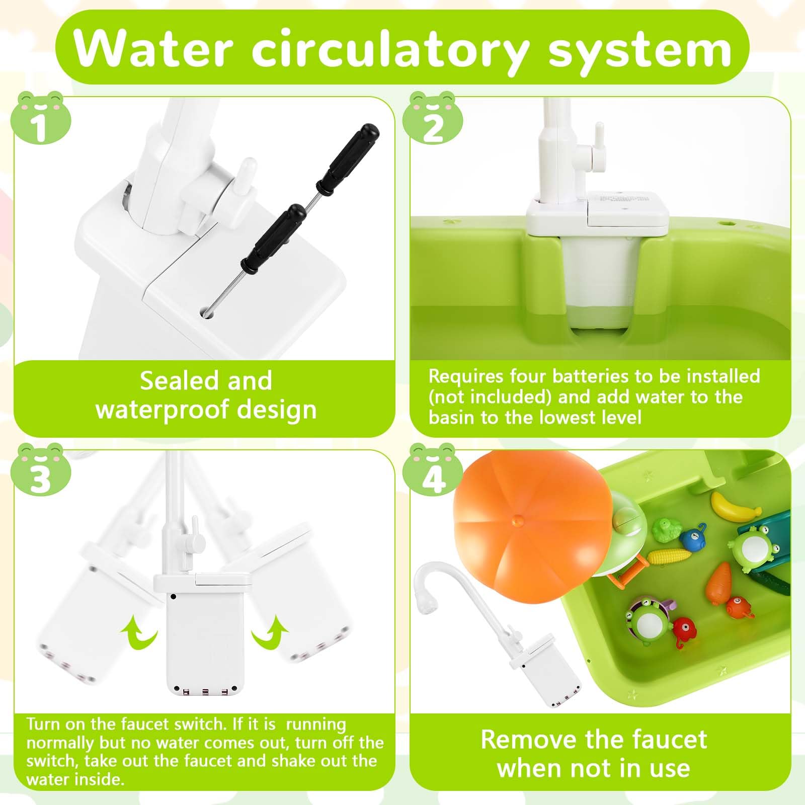 Spielspüle Spielzeug, 2 in 1 Kitchen Sink Toy Set mit Küchenspielzeugzubehör und Angelspiel, Waschbecken Kinder mit Wasserfunktion Geeignet als Geschenk für Jungen und Mädchen