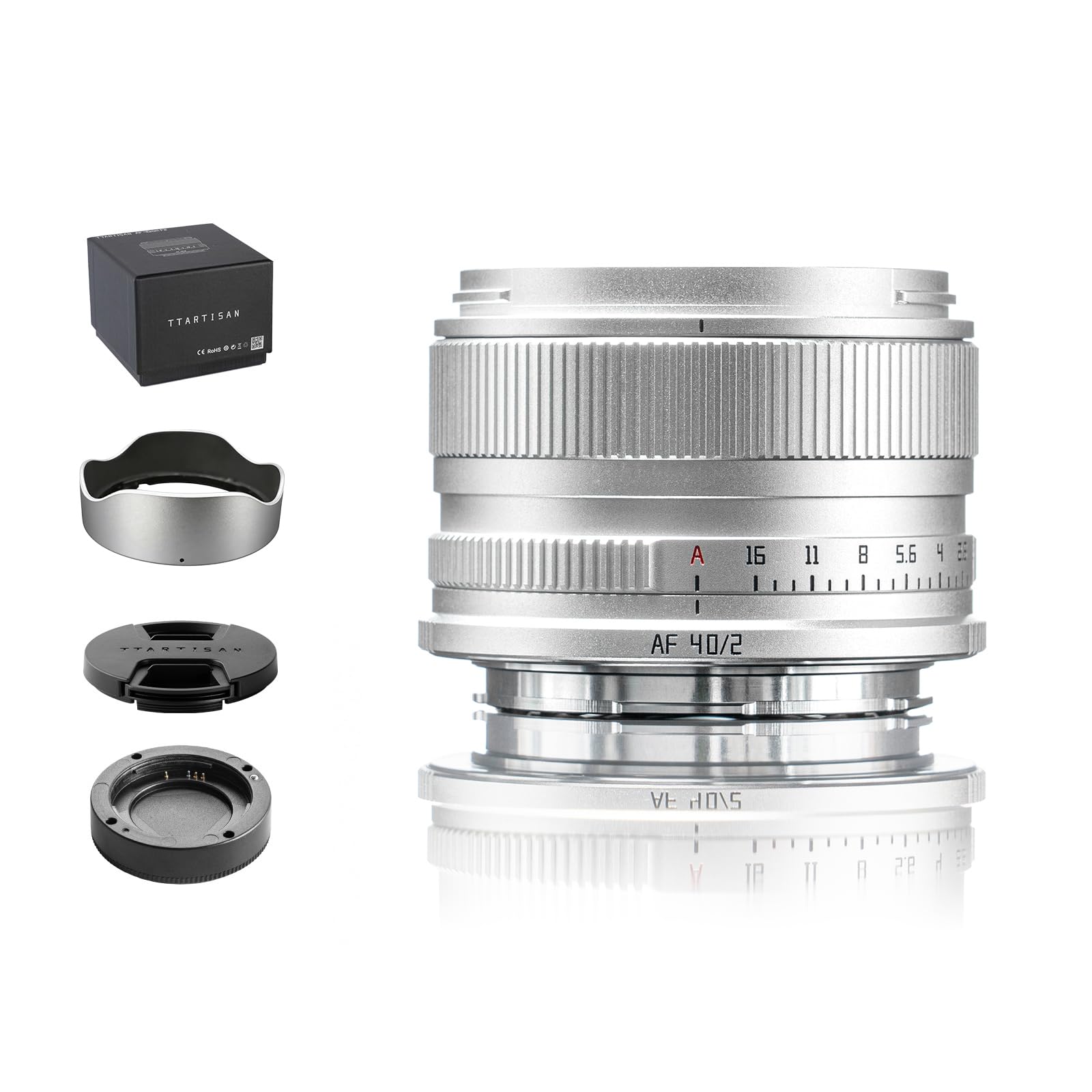 TTARTISAN 40mm f2 Sivler for Z Mount, AF 40mm f/2 Full Frame Prime Lenses Compatible with Nikon Z-Mount Z50 Z50II ZFC Z30 Z5 Z6 Z7 Z6II Z6III Z7II Z9 Z8 ZF (Z Mount, Silver)