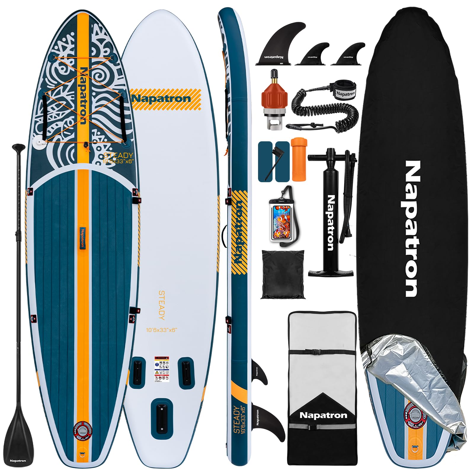 Napatron Inflatable Paddle Board, 10'6" Ultra Lightweight SUP with Adjustable Paddle, Anti-Slip Deck,Coiled Leash & Carry Bag,Stable All-Around Stand