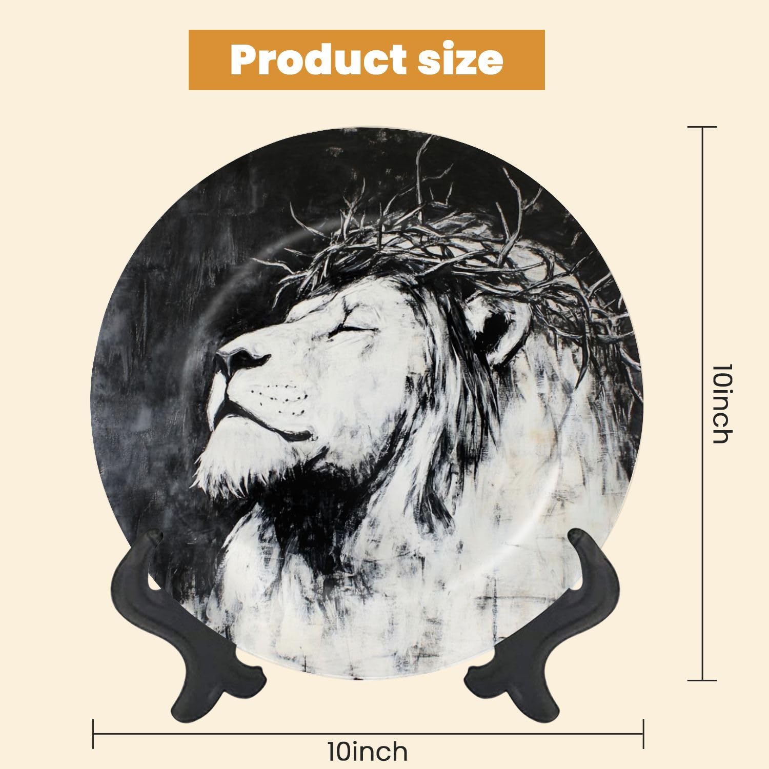 Decorative Plates for Display Lion Judah Cathedral Black White Christianity Crown Thorns Side Gift Plates Ceramic Collections Plates Hanging Artwork for Living Dining Room Kitchen Souvenir